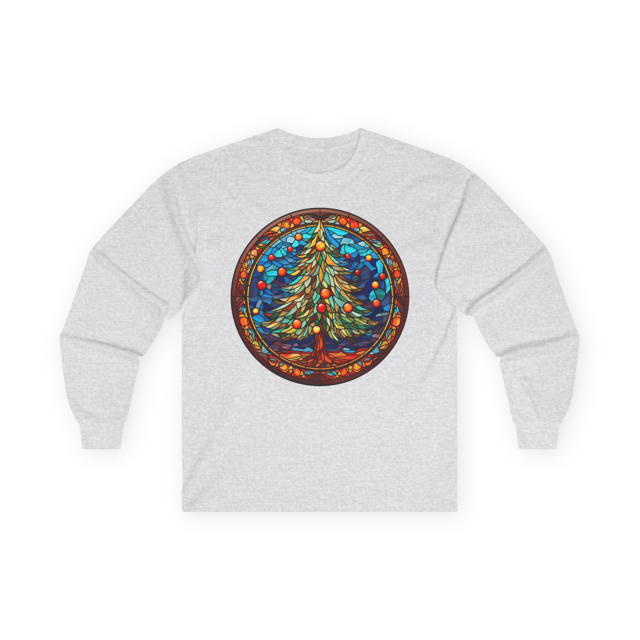 Long Sleeve Tee Stained Glass Christmas Tree Design