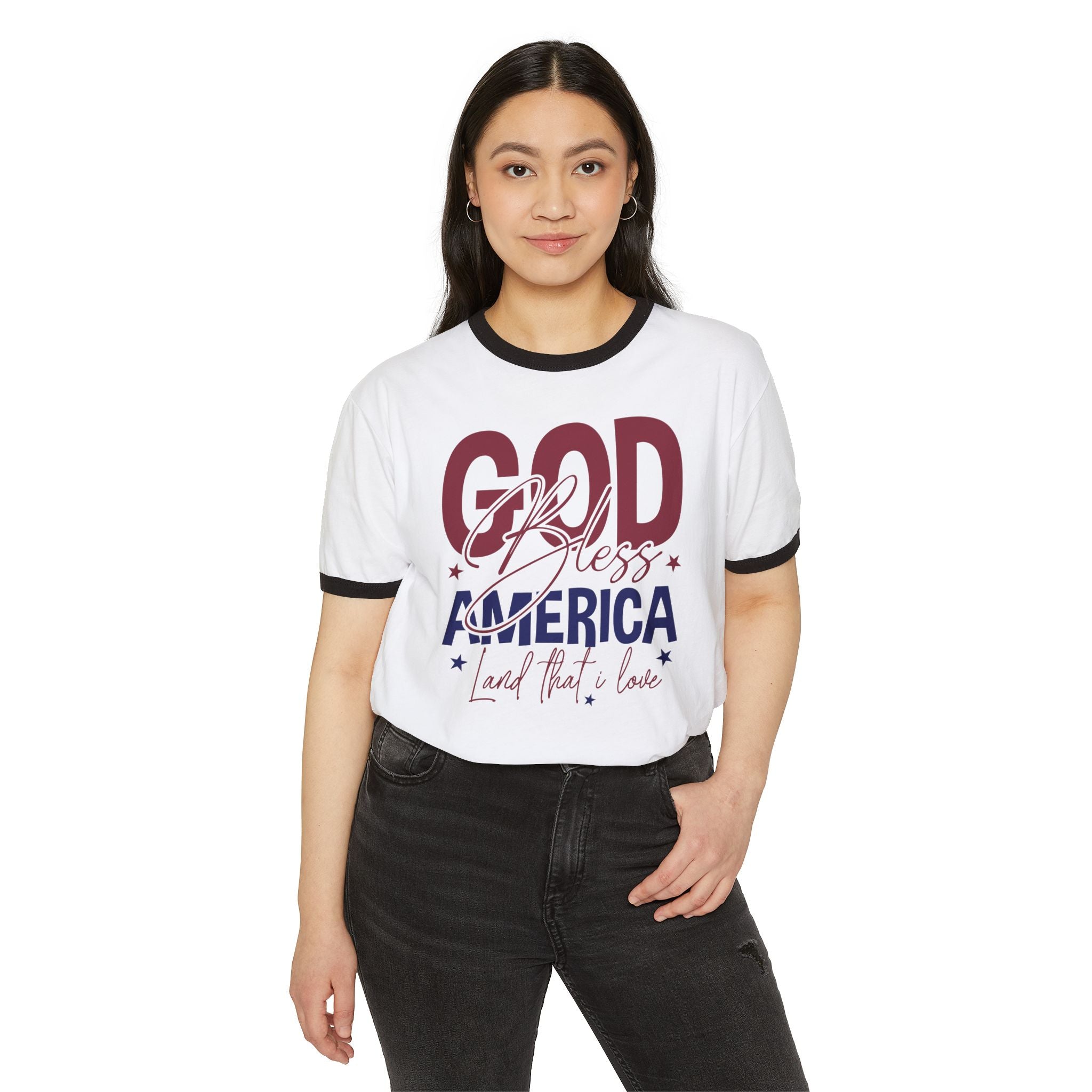 Ringer T-Shirt God Bless America Patriotic Tee