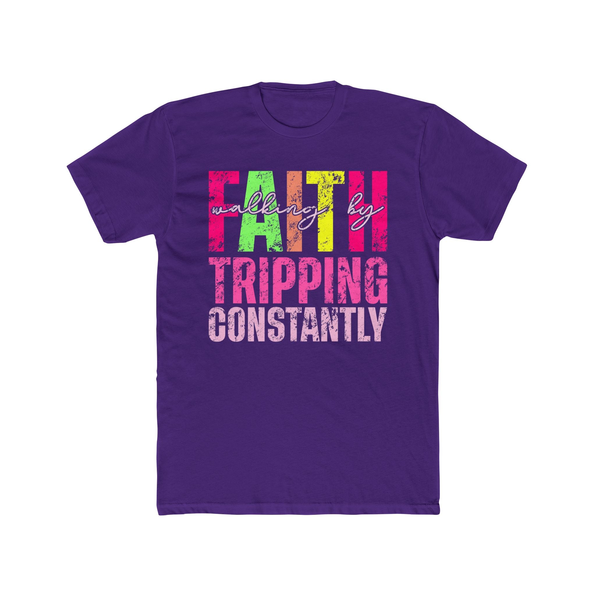 Christian Tee - Funny Bright Colorful Walking by Faith Unisex Cotton Crew Tee