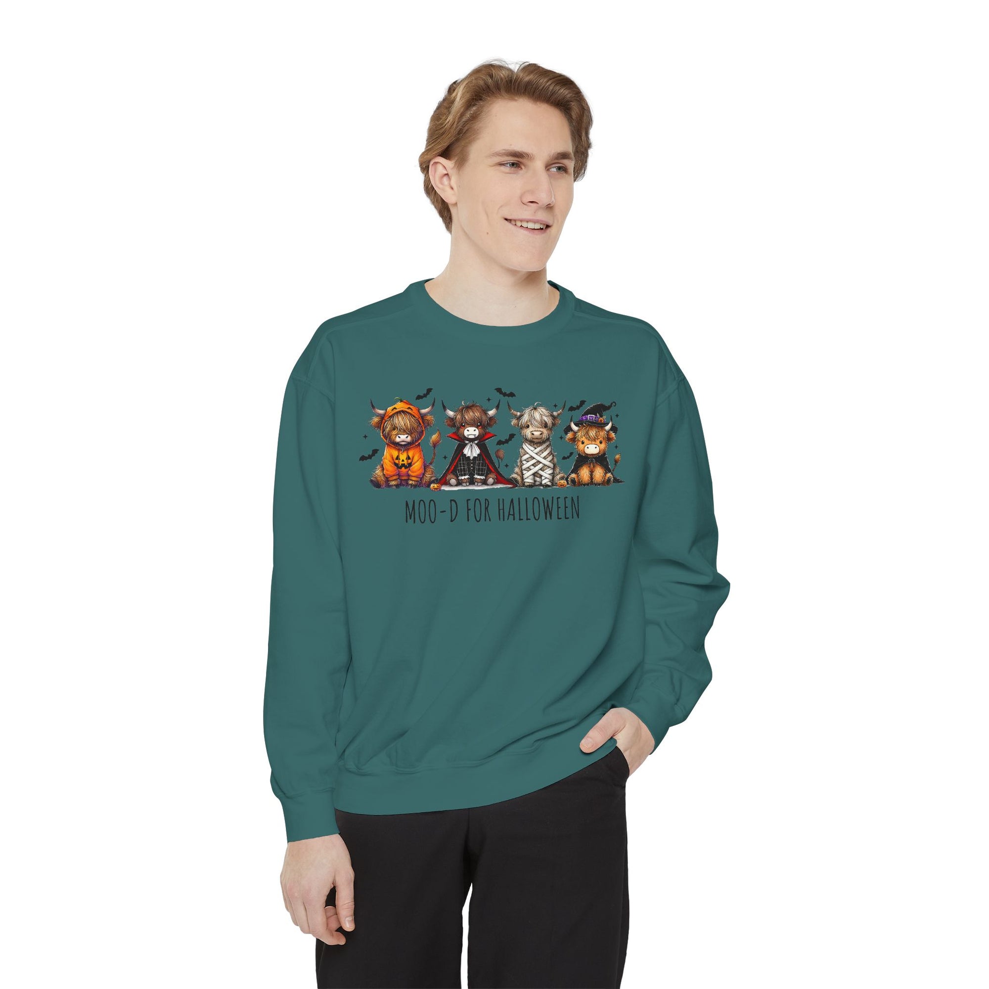 Halloween-Themed Garment-Dyed Unisex Sweatshirt, Cozy Fall Fashion, Cute Pet Designs, Perfect for Halloween Parties, Gift Idea