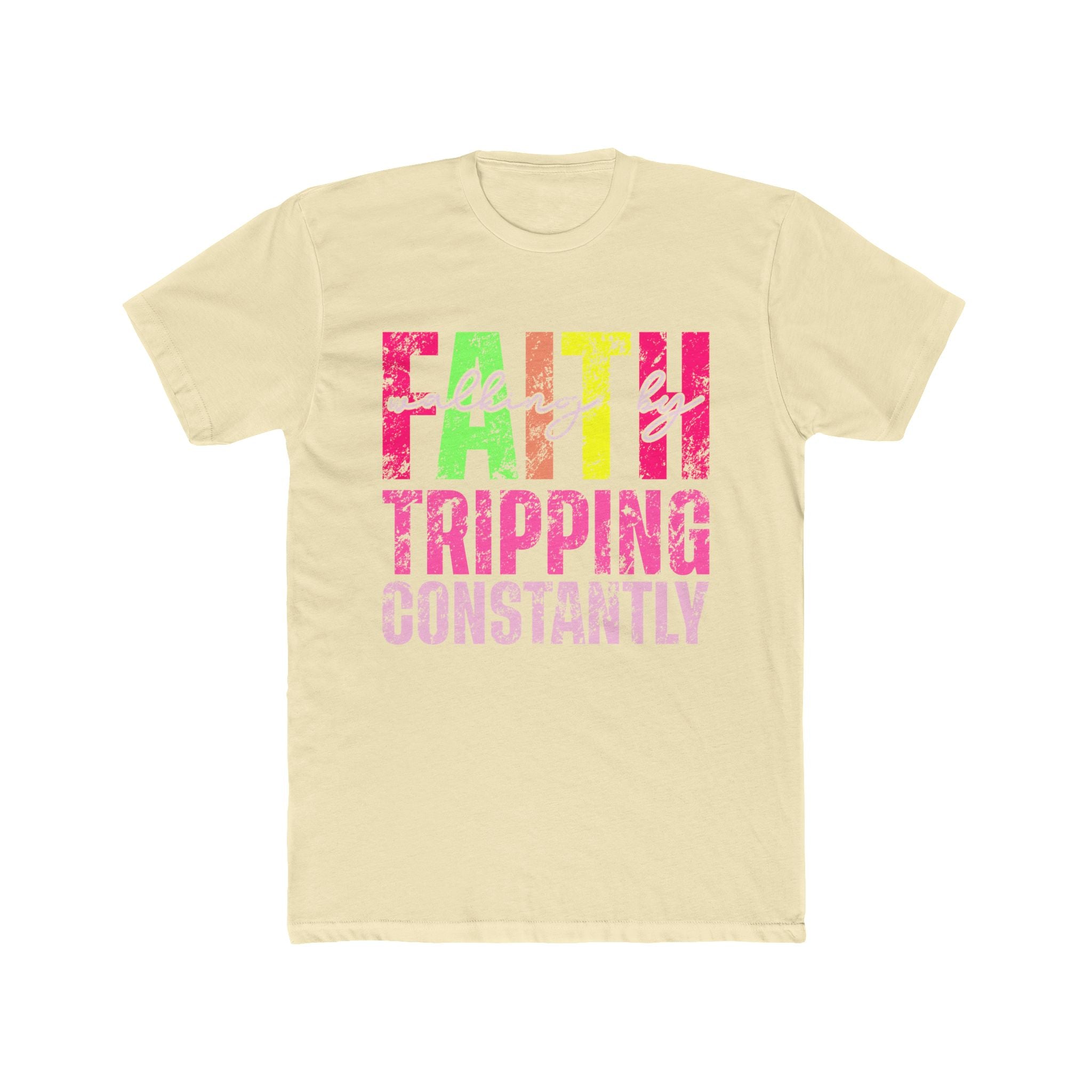 Christian Tee - Funny Bright Colorful Walking by Faith Unisex Cotton Crew Tee