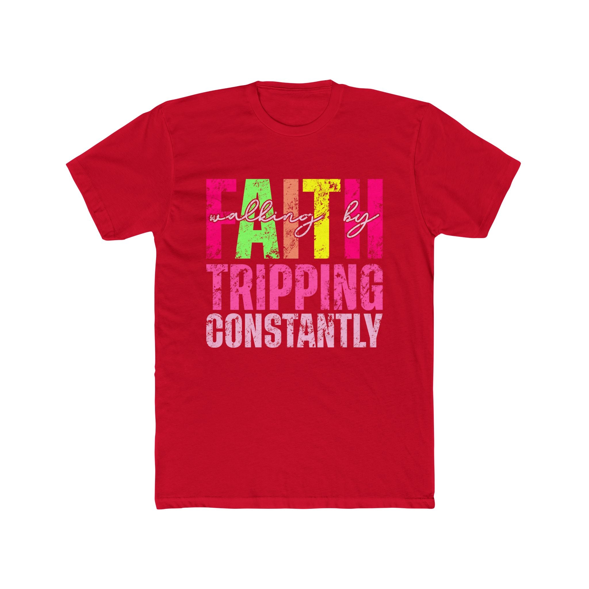 Christian Tee - Funny Bright Colorful Walking by Faith Unisex Cotton Crew Tee
