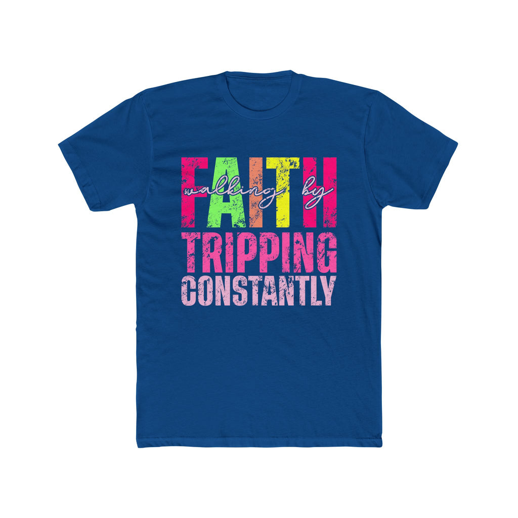 Christian Tee - Funny Bright Colorful Walking by Faith Unisex Cotton Crew Tee