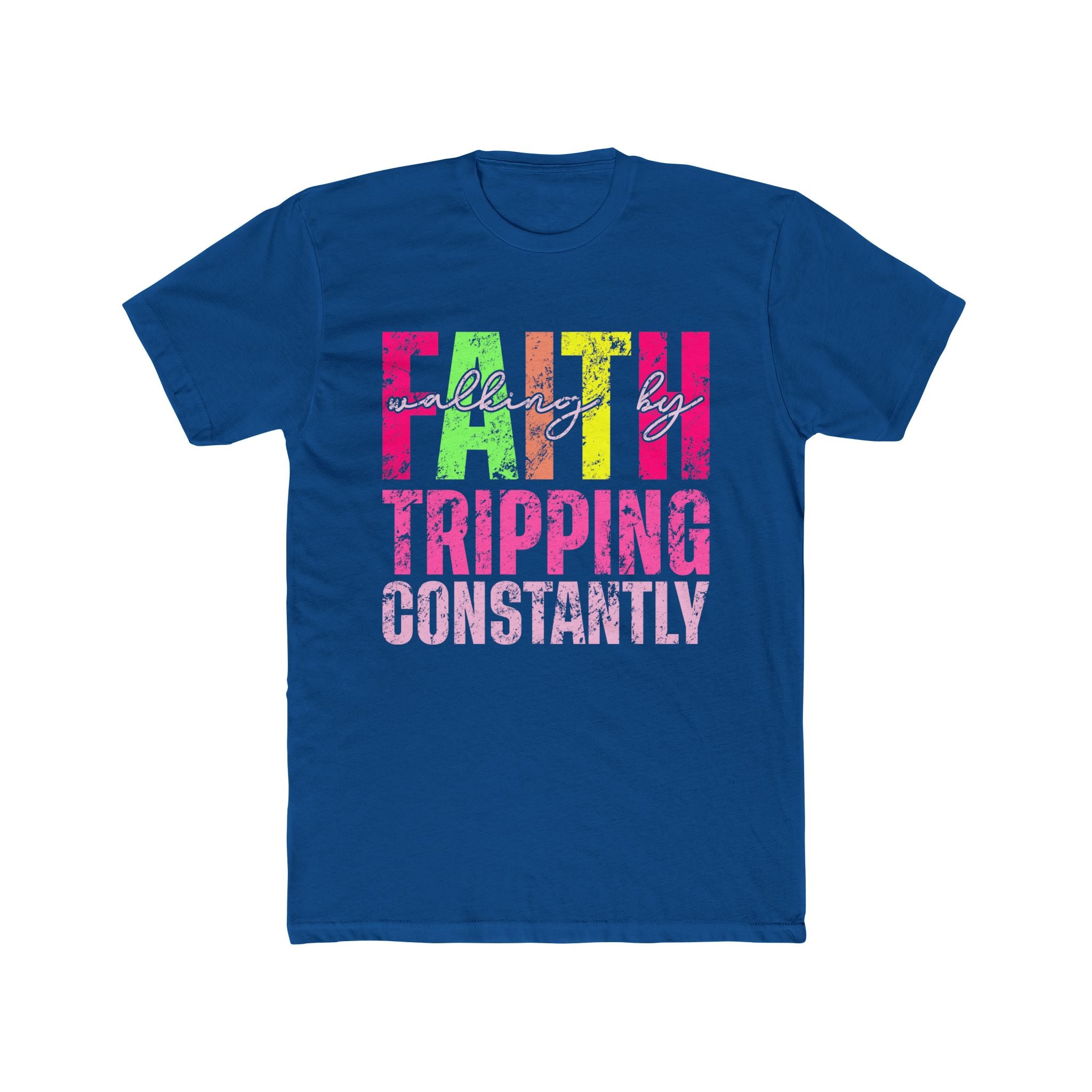 Christian Tee - Funny Bright Colorful Walking by Faith Unisex Cotton Crew Tee