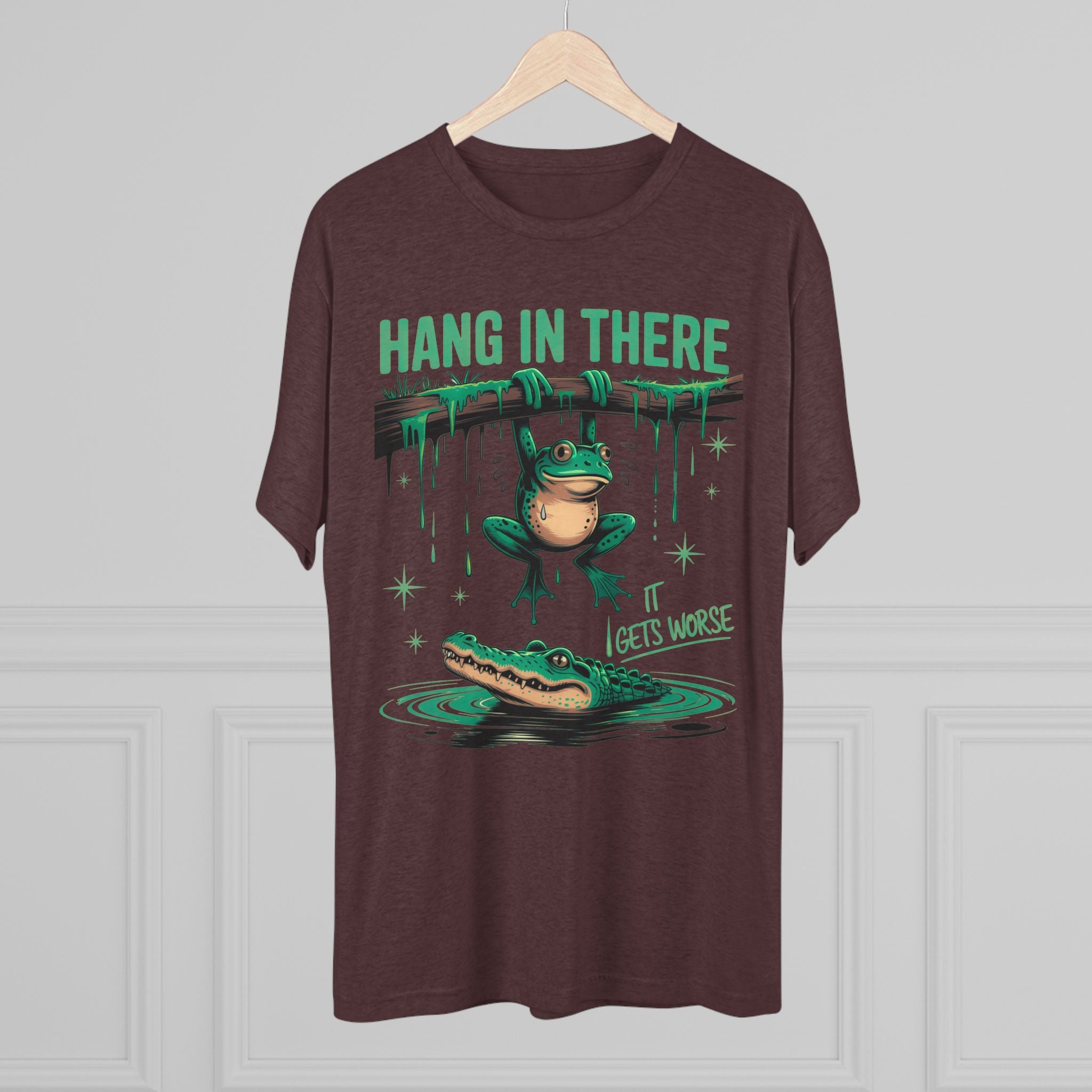 Hang In There Frog Unisex Tri-Blend Crew Tee, Funny Tee, Gift for Frog Lovers, Relaxed Fit T-Shirt