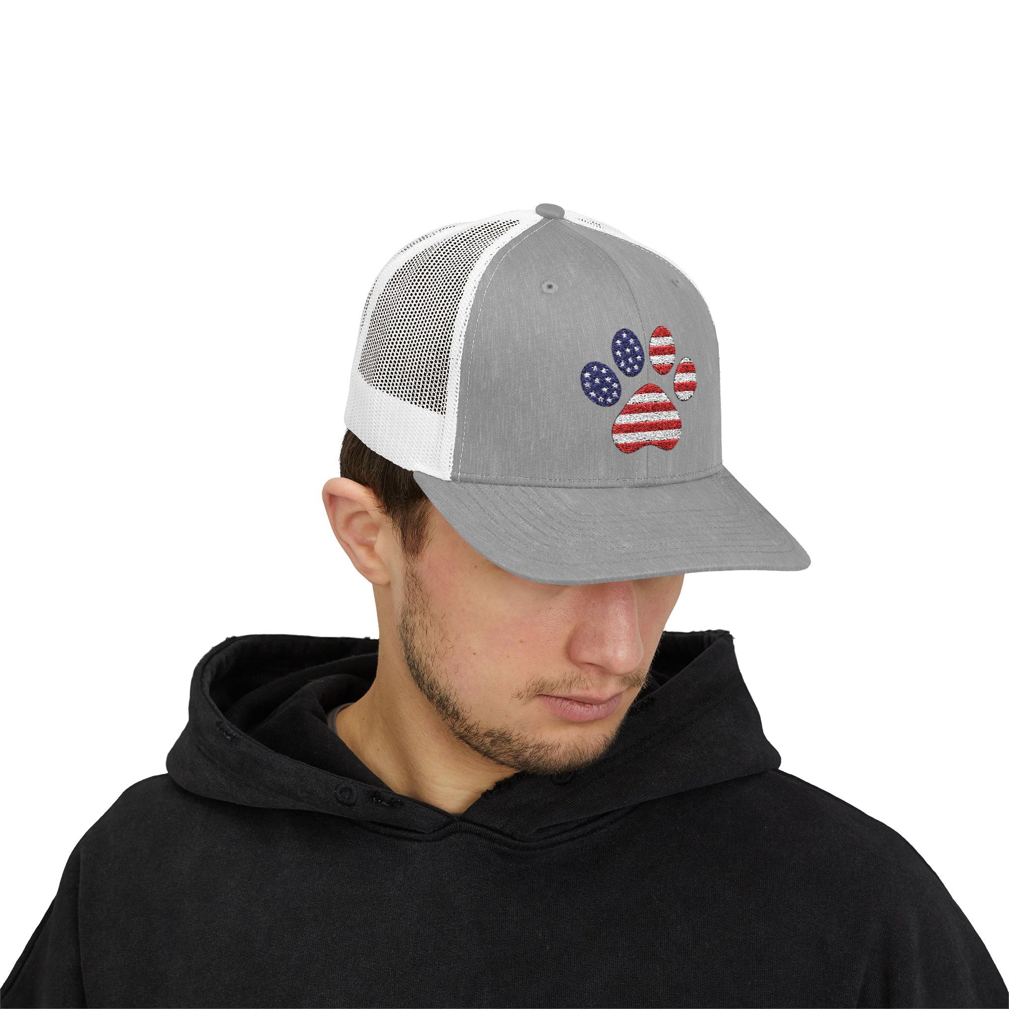 Trucker Cap American Flag Paw Print