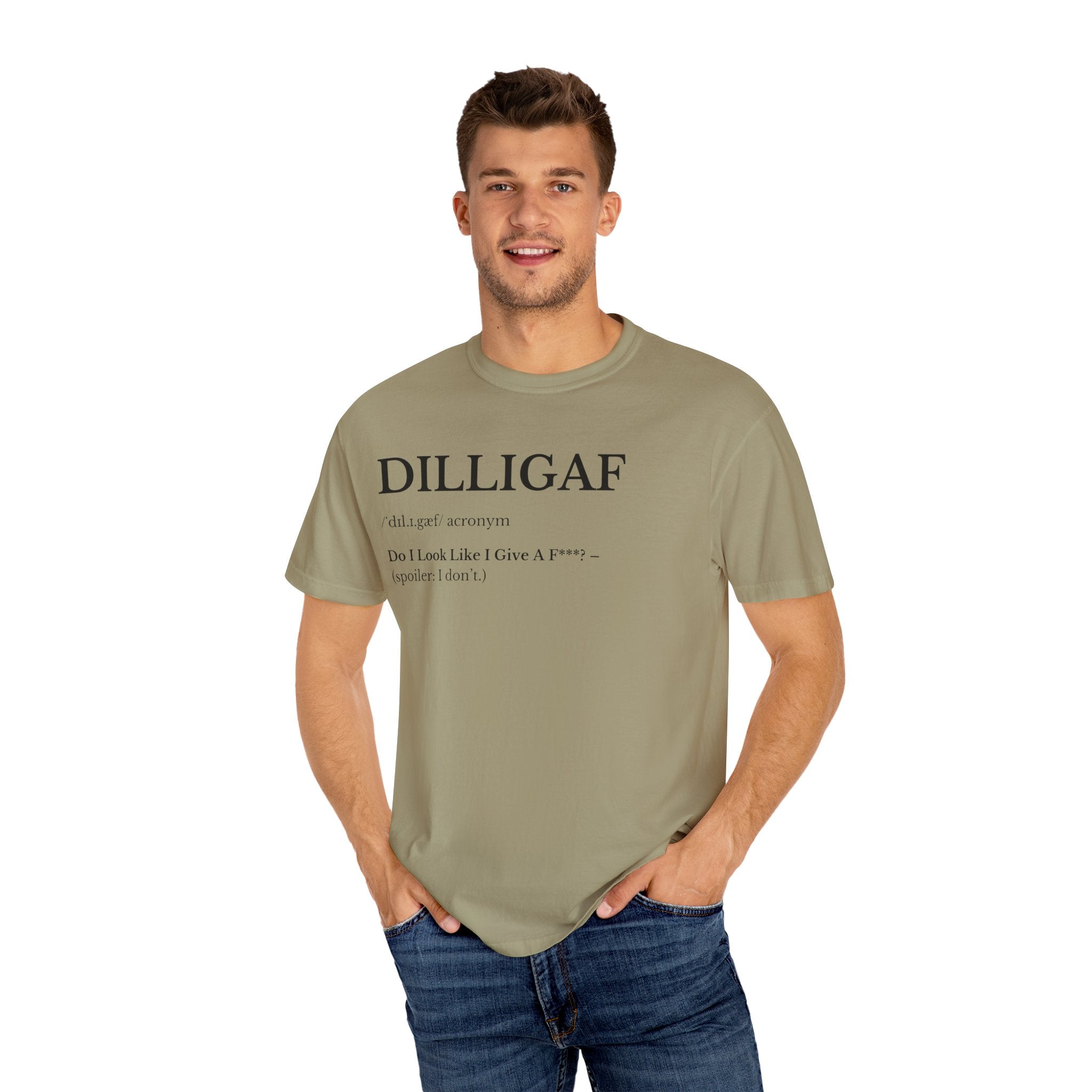 DILLIGAF Unisex Garment-Dyed T-Shirt, Casual Cool Tee, Unique Gift, Everyday Wear, Relaxed Vibe, Humor Shirt
