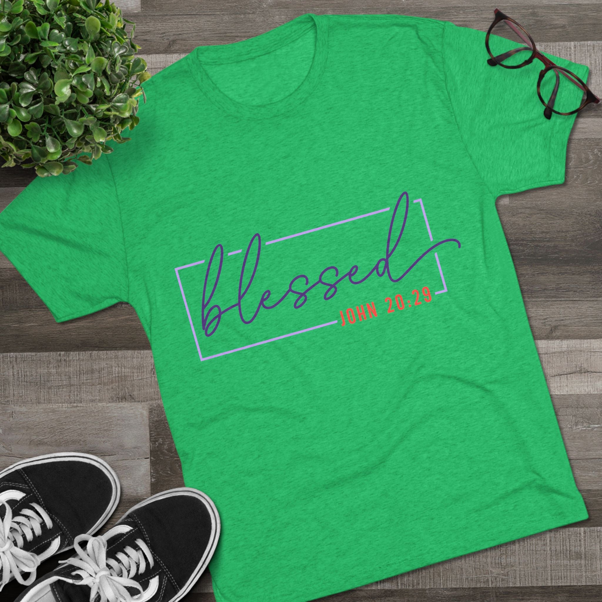 Blessed Unisex Tri-Blend Crew Tee | Inspirational Gift for Friends, Spiritual Wear, Faith-Based Apparel, Green Shirt, Casual Top