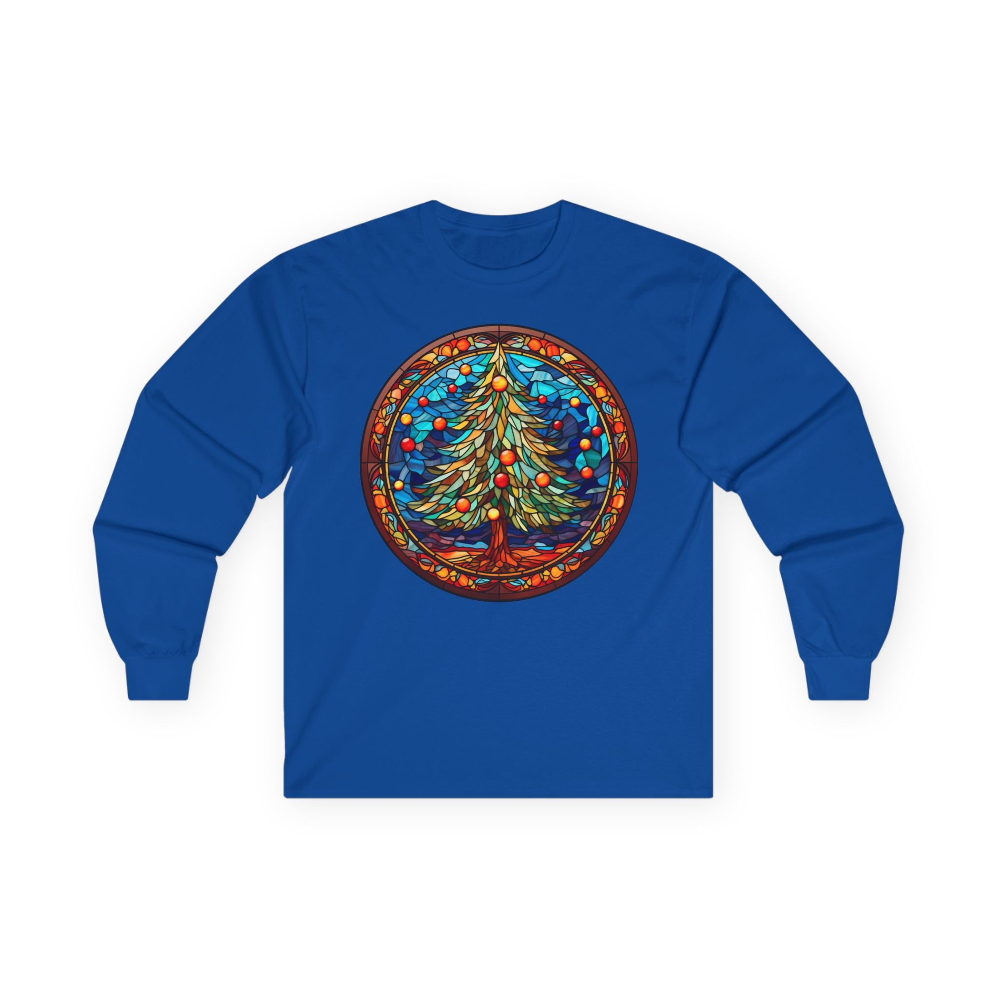 Long Sleeve Tee Stained Glass Christmas Tree Design