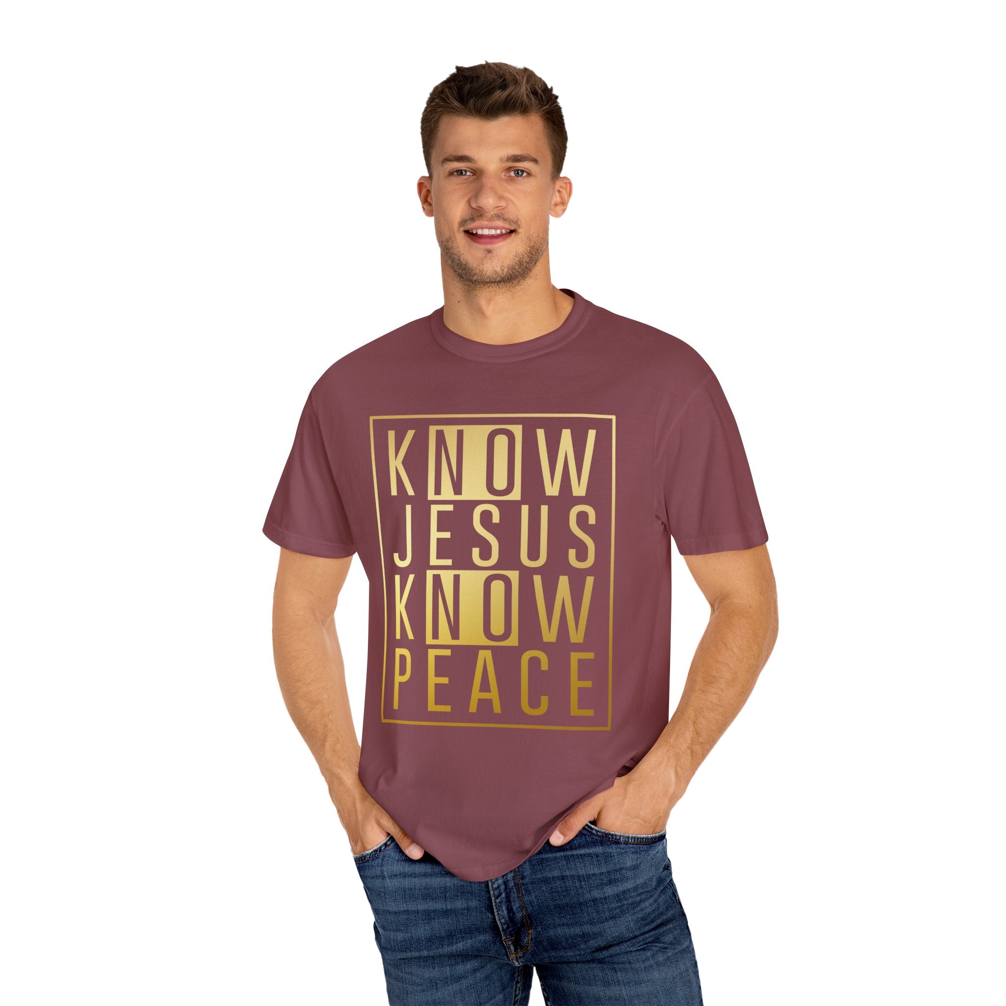 Know Jesus, Know Peace Unisex Garment-Dyed T-shirt | Inspirational Apparel for Faith, Church Events, Gifts, Casual Wear, Summer Outfits