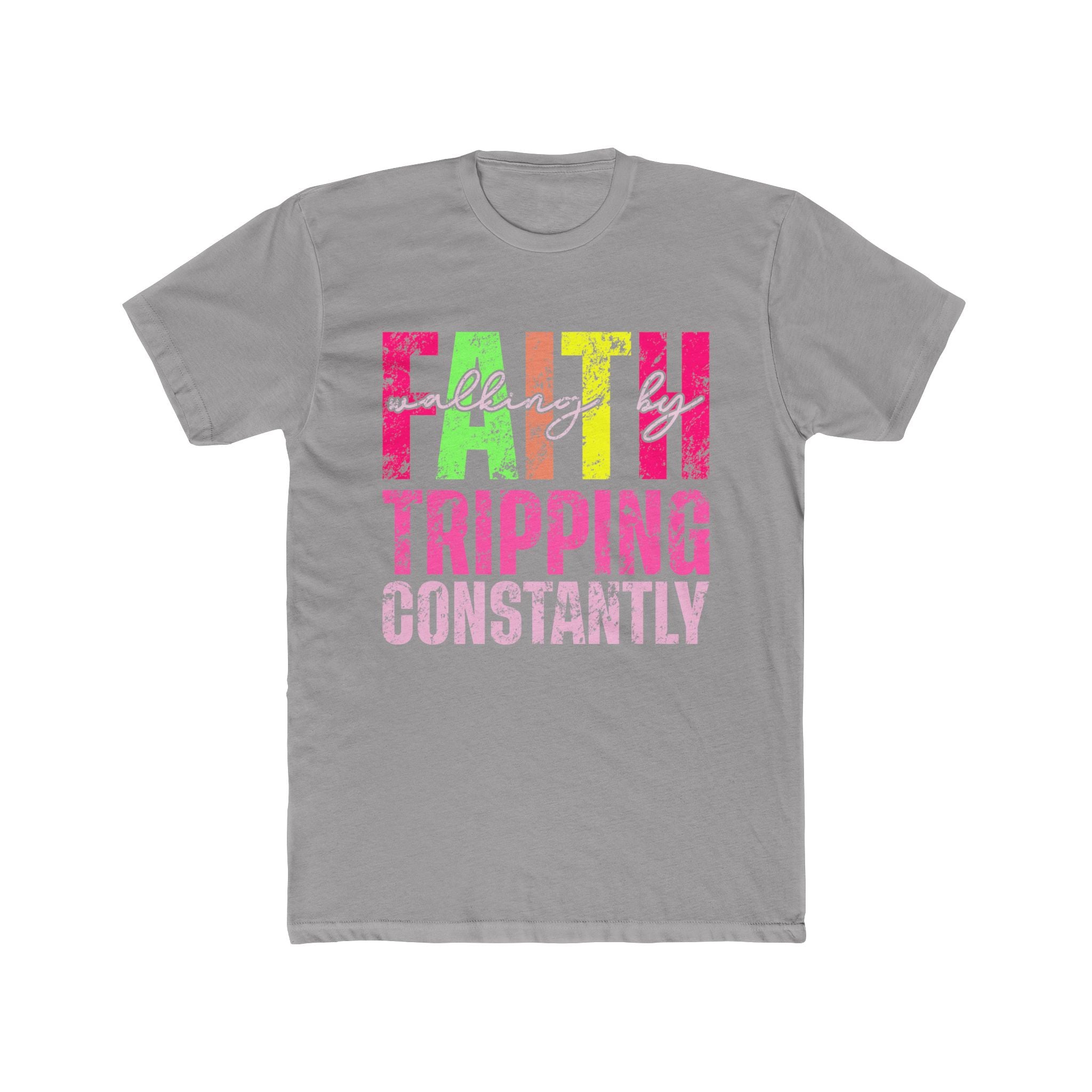 Christian Tee - Funny Bright Colorful Walking by Faith Unisex Cotton Crew Tee