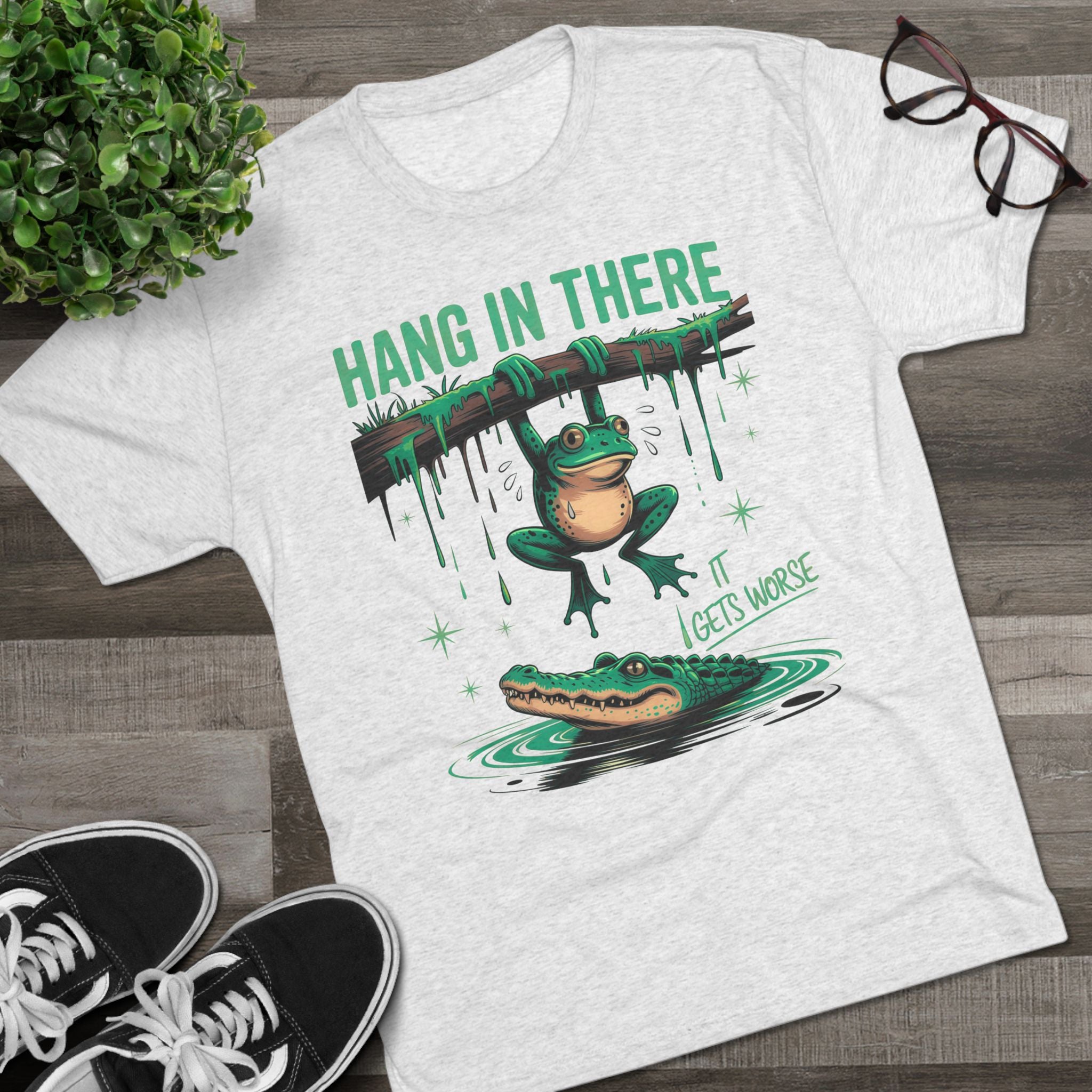 Hang In There Frog Unisex Tri-Blend Crew Tee, Funny Tee, Gift for Frog Lovers, Relaxed Fit T-Shirt