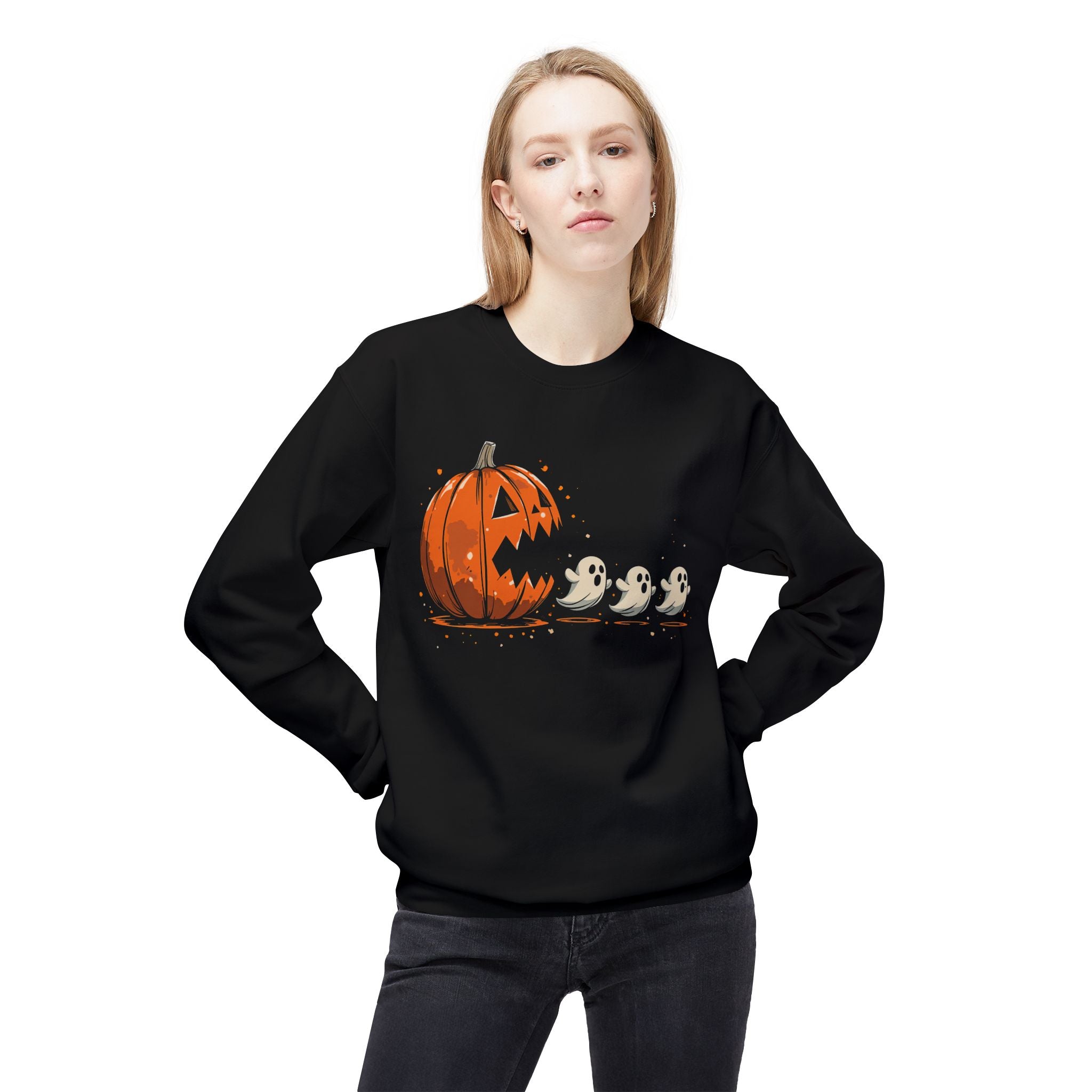 Halloween Ghost & Pumpkin Sweatshirt, Spooky Crewneck, Fall Fashion, Funny Sweatshirt, Halloween Apparel, Unisex Cozy Wear