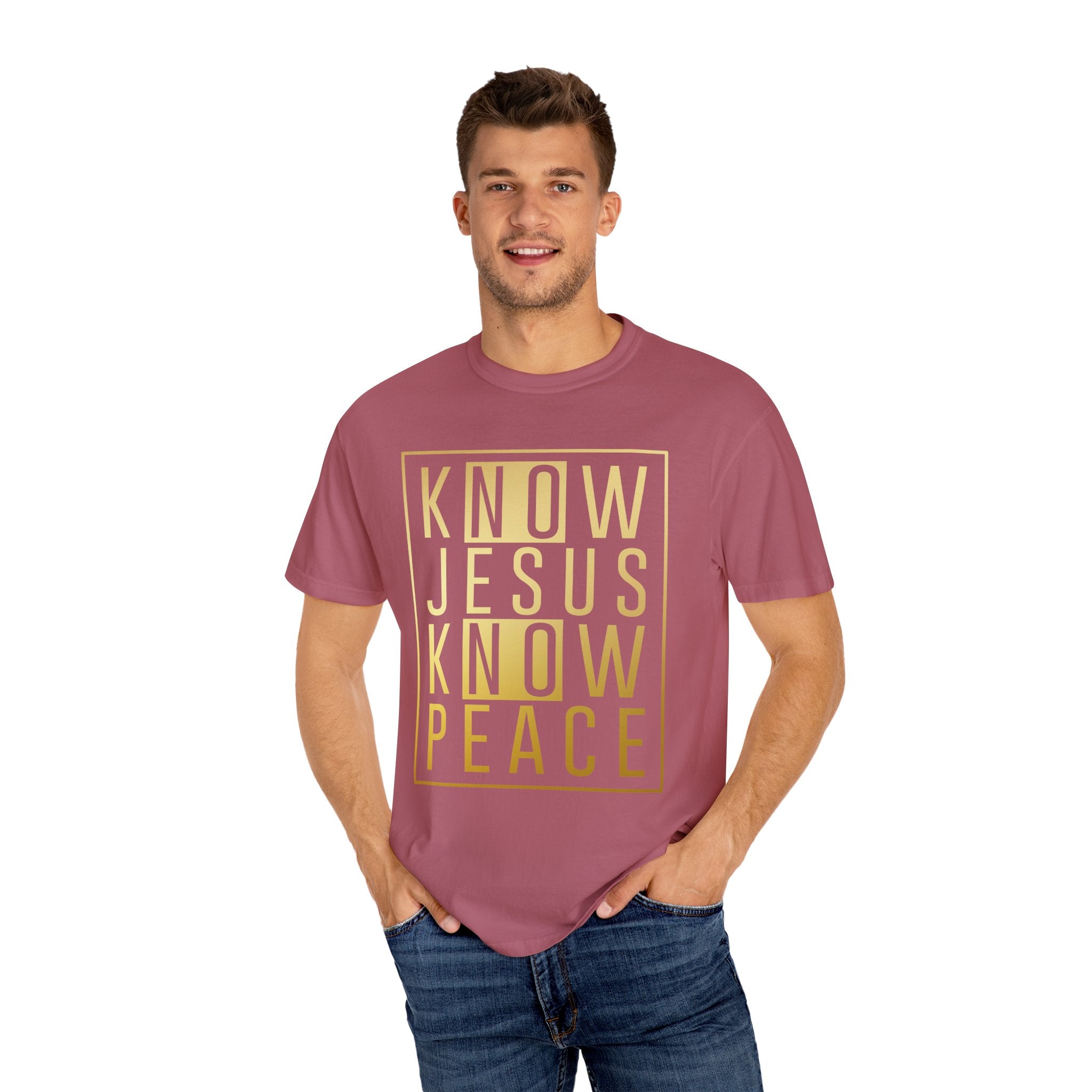 Know Jesus, Know Peace Unisex Garment-Dyed T-shirt | Inspirational Apparel for Faith, Church Events, Gifts, Casual Wear, Summer Outfits