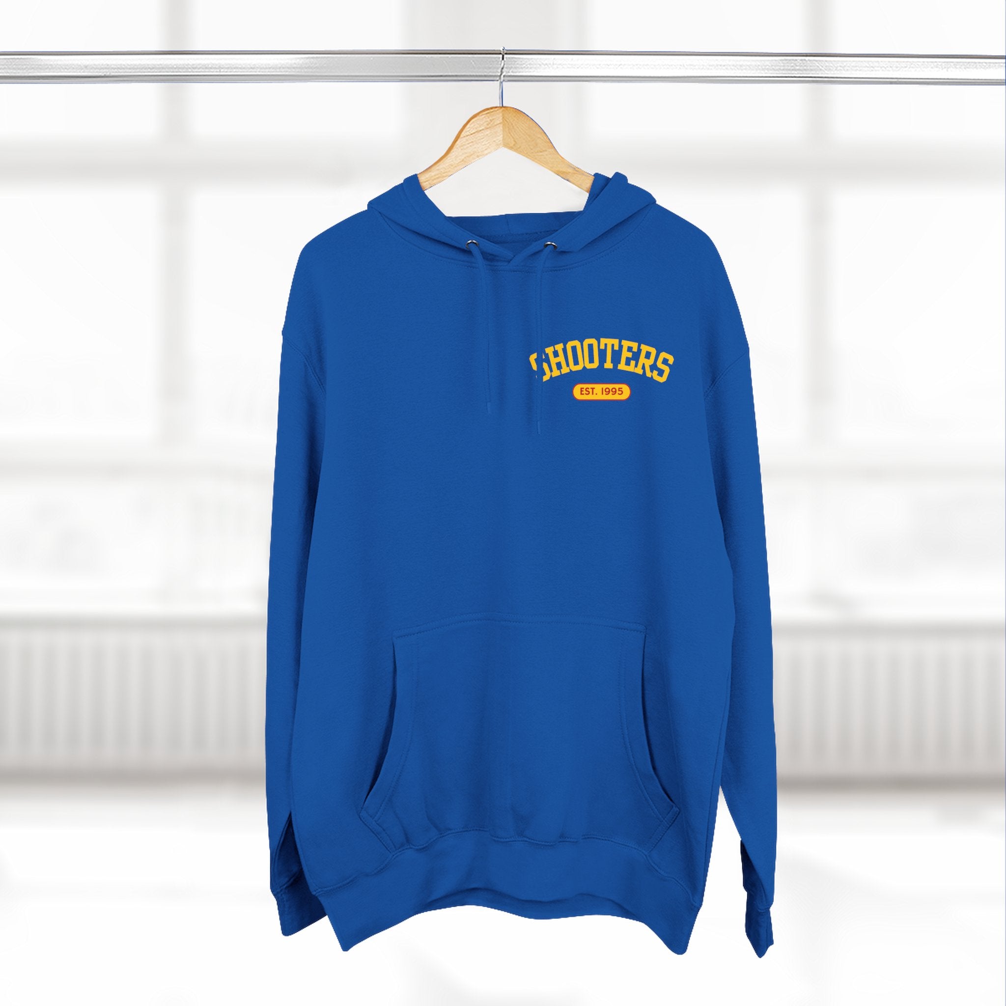 Shooter's Three-Panel Fleece Hoodie, Cozy Sweatshirt, Casual Streetwear, Unique Gift, Holiday Apparel, Stylish Layering