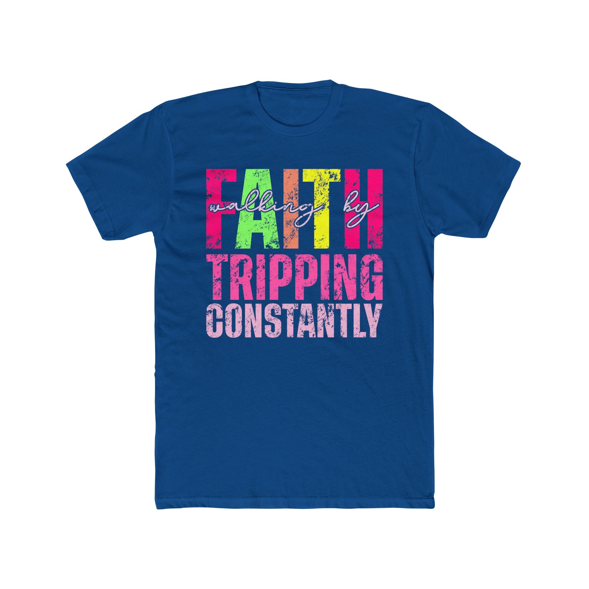 Christian Tee - Funny Bright Colorful Walking by Faith Unisex Cotton Crew Tee