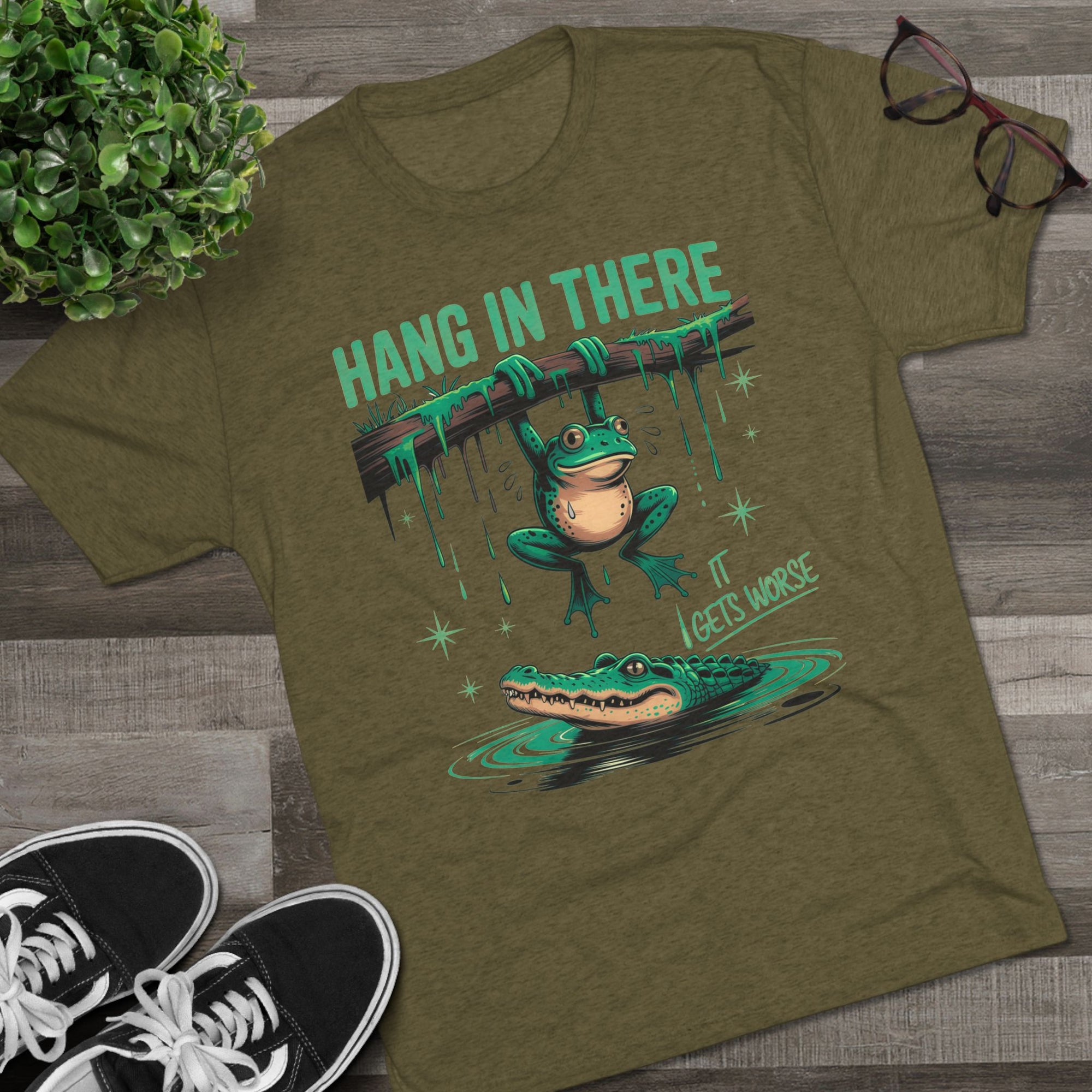 Hang In There Frog Unisex Tri-Blend Crew Tee, Funny Tee, Gift for Frog Lovers, Relaxed Fit T-Shirt