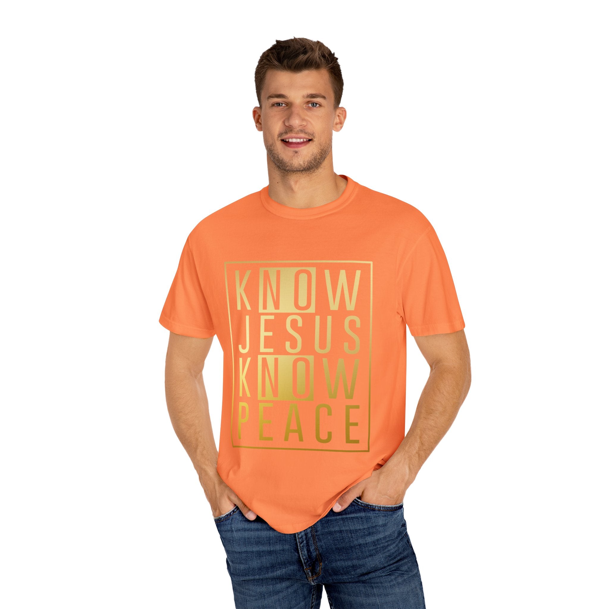 Know Jesus, Know Peace Unisex Garment-Dyed T-shirt | Inspirational Apparel for Faith, Church Events, Gifts, Casual Wear, Summer Outfits