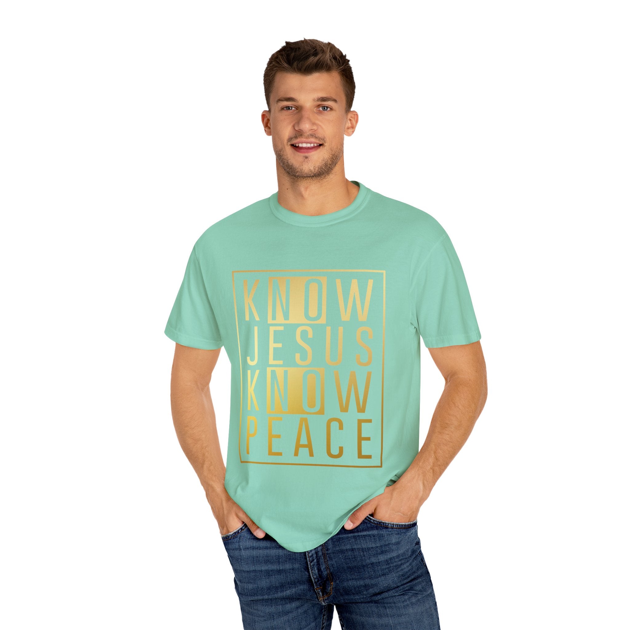 Know Jesus, Know Peace Unisex Garment-Dyed T-shirt | Inspirational Apparel for Faith, Church Events, Gifts, Casual Wear, Summer Outfits