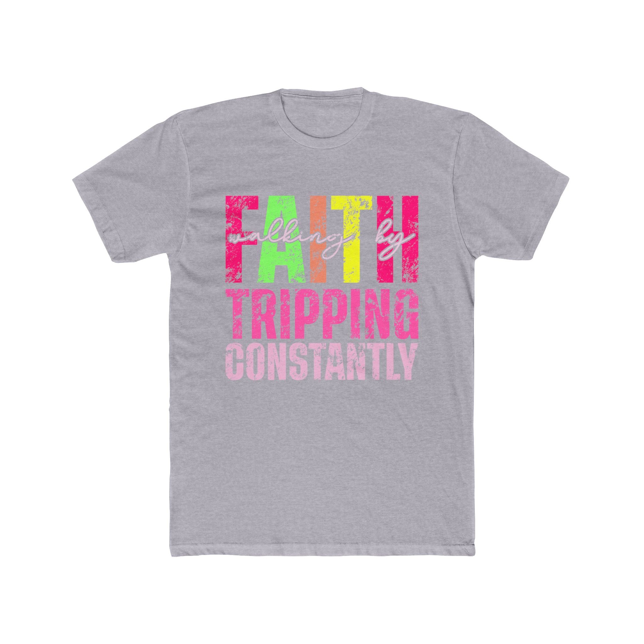 Christian Tee - Funny Bright Colorful Walking by Faith Unisex Cotton Crew Tee