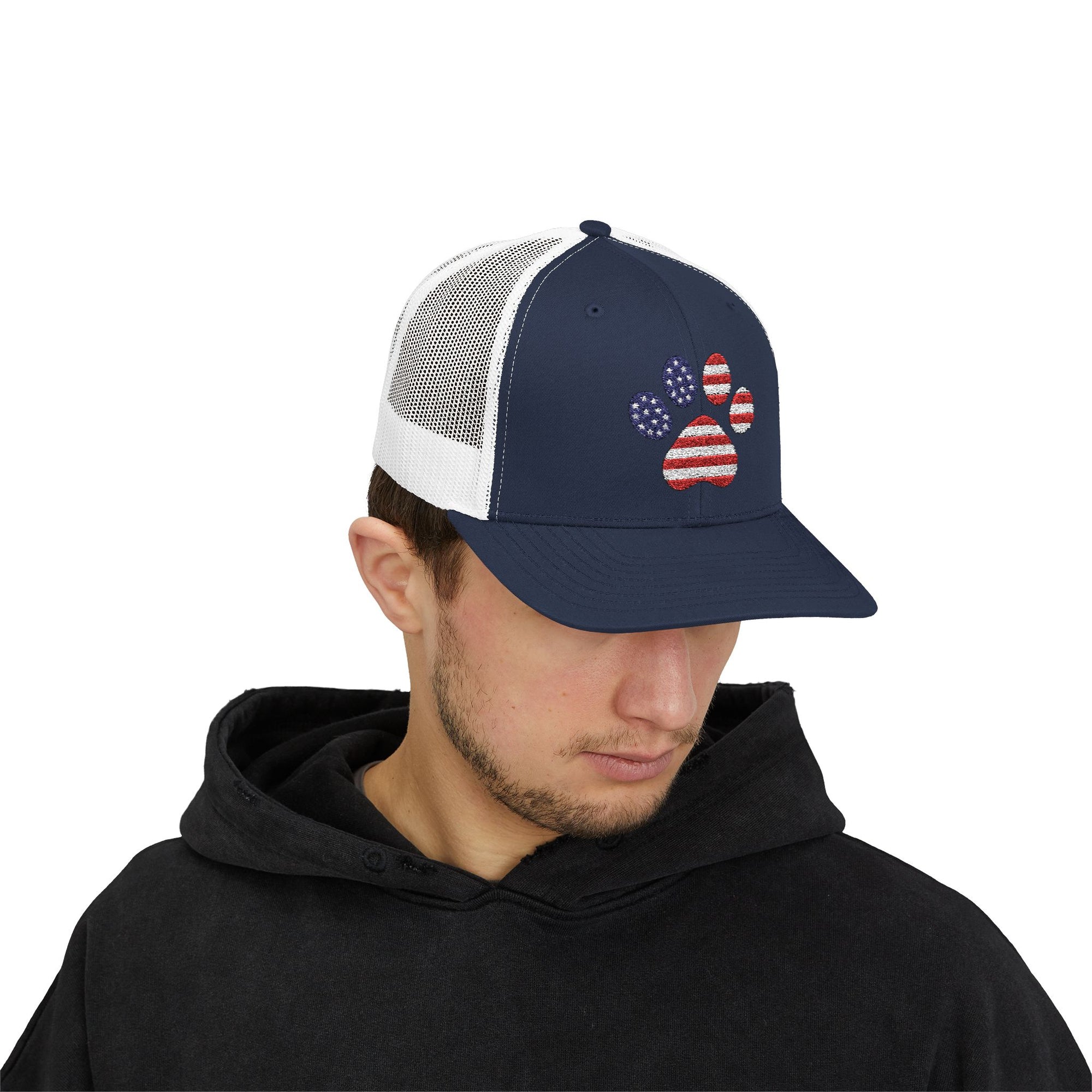 Trucker Cap American Flag Paw Print