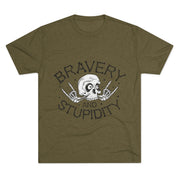 Skull Graphic Crew Tee - Bravery and Stupidity, Unisex T-Shirt, Casual Wear, Gift for Rebels, Halloween Apparel