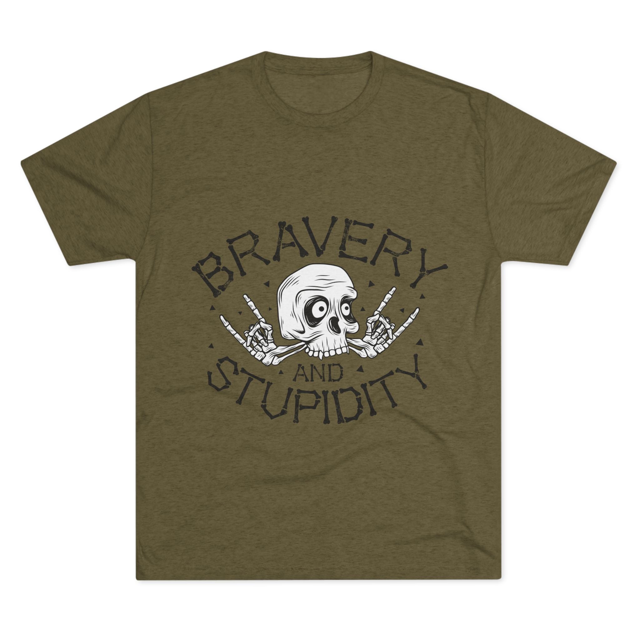 Skull Graphic Crew Tee - Bravery and Stupidity, Unisex T-Shirt, Casual Wear, Gift for Rebels, Halloween Apparel