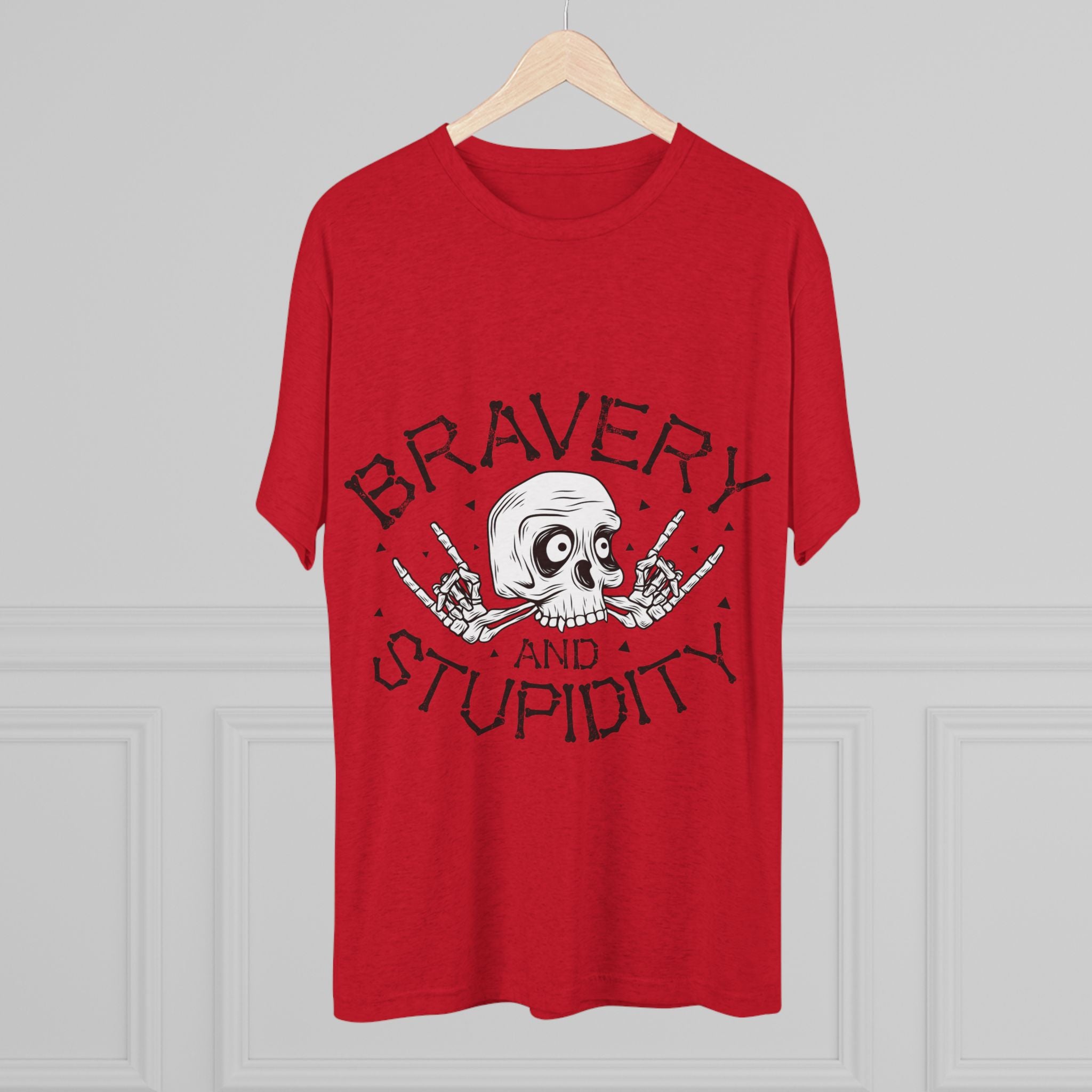 Skull Graphic Crew Tee - Bravery and Stupidity, Unisex T-Shirt, Casual Wear, Gift for Rebels, Halloween Apparel