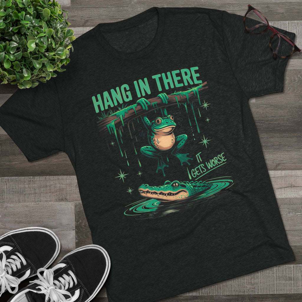 Hang In There Frog Unisex Tri-Blend Crew Tee, Funny Tee, Gift for Frog Lovers, Relaxed Fit T-Shirt