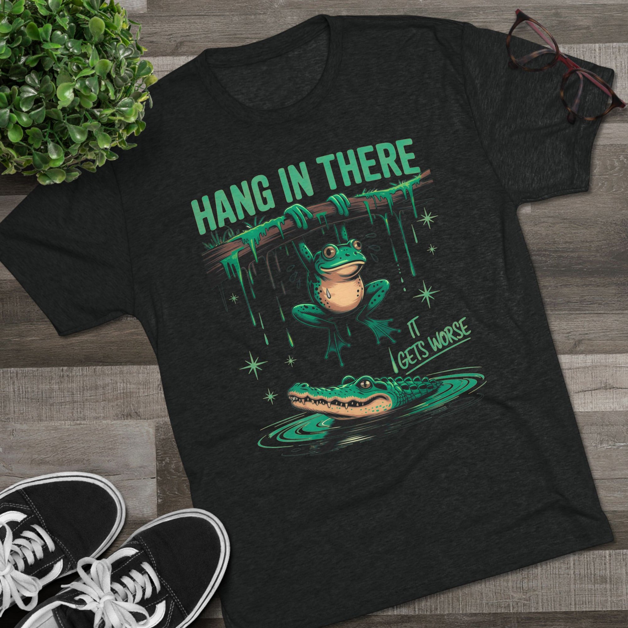 Hang In There Frog Unisex Tri-Blend Crew Tee, Funny Tee, Gift for Frog Lovers, Relaxed Fit T-Shirt