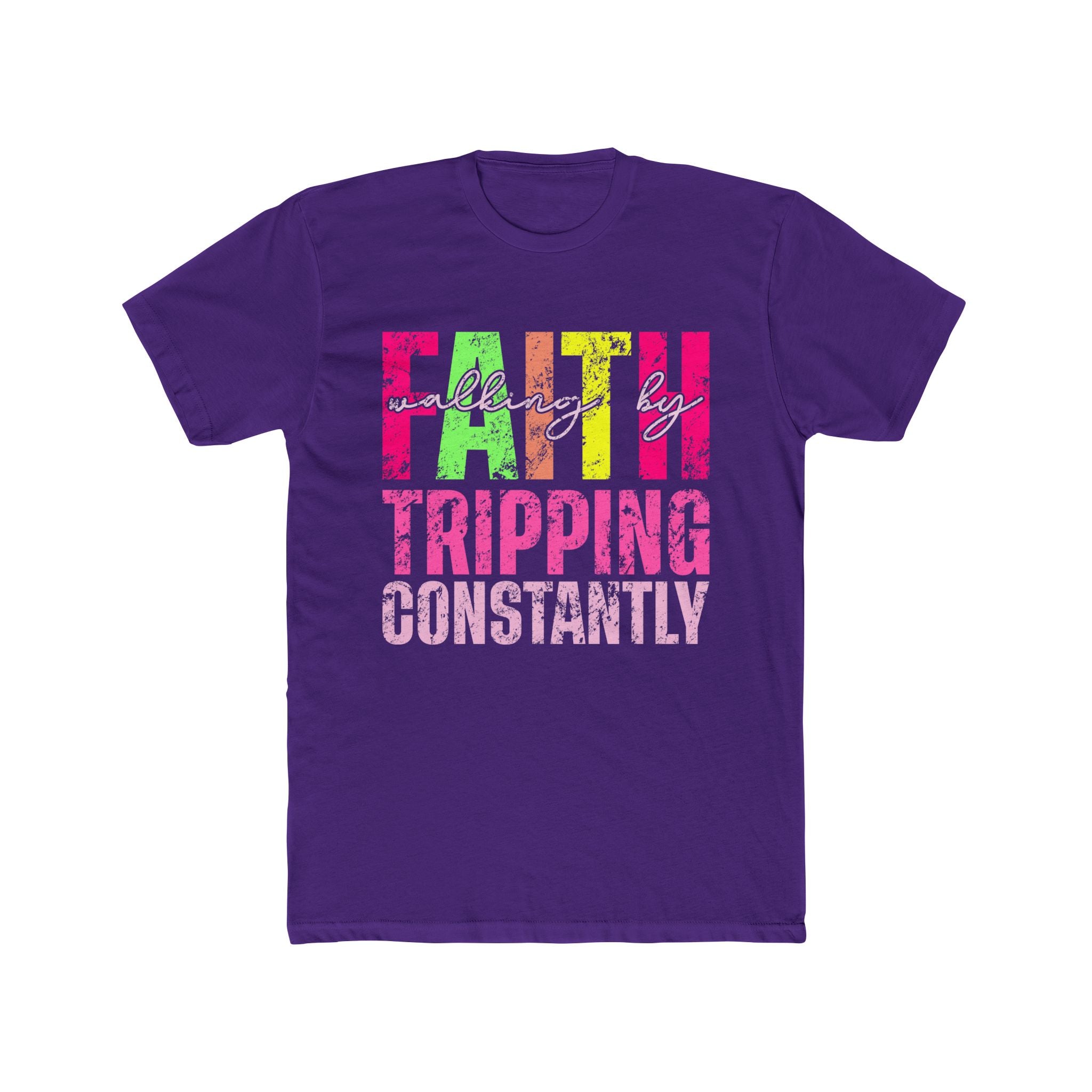 Christian Tee - Funny Bright Colorful Walking by Faith Unisex Cotton Crew Tee