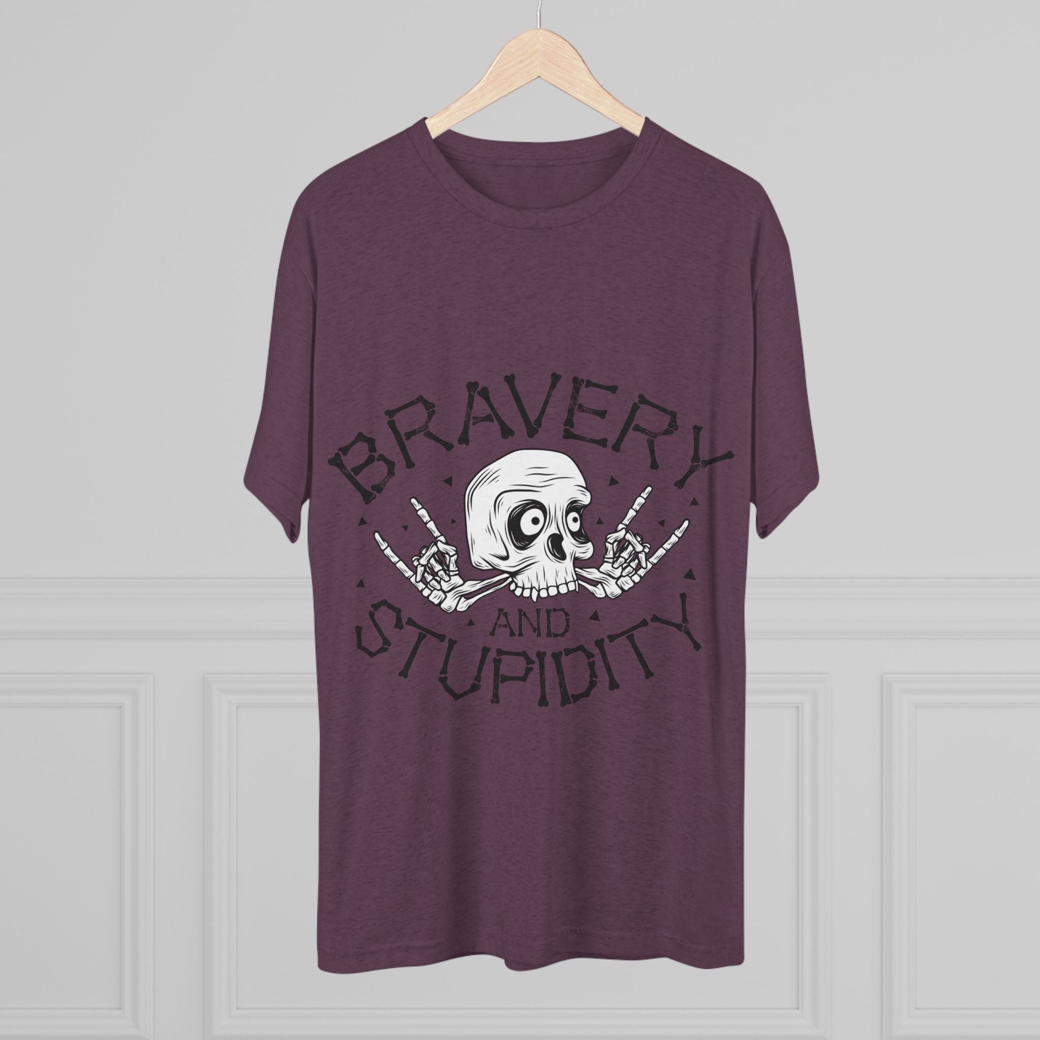 Skull Graphic Crew Tee - Bravery and Stupidity, Unisex T-Shirt, Casual Wear, Gift for Rebels, Halloween Apparel