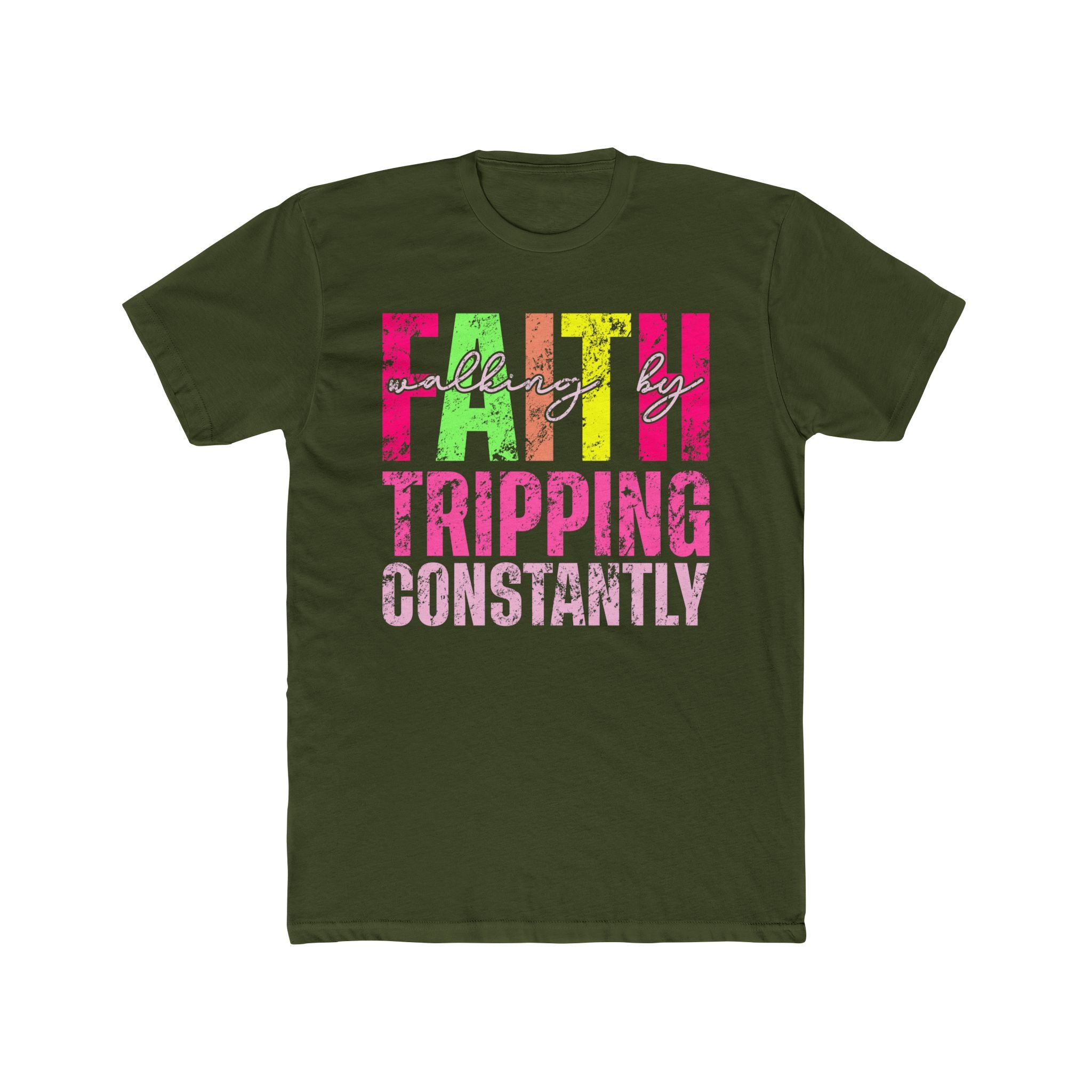 Christian Tee - Funny Bright Colorful Walking by Faith Unisex Cotton Crew Tee