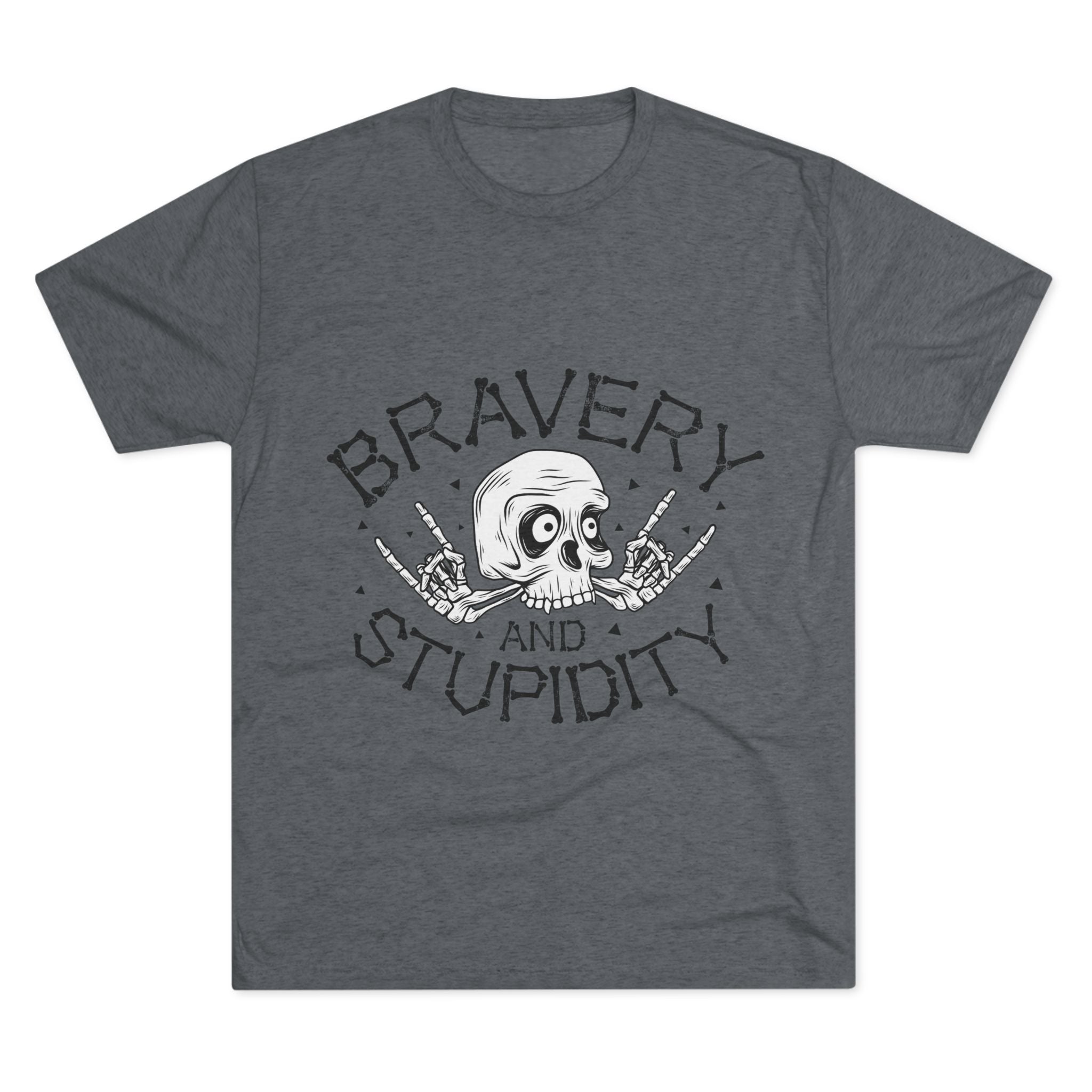 Skull Graphic Crew Tee - Bravery and Stupidity, Unisex T-Shirt, Casual Wear, Gift for Rebels, Halloween Apparel