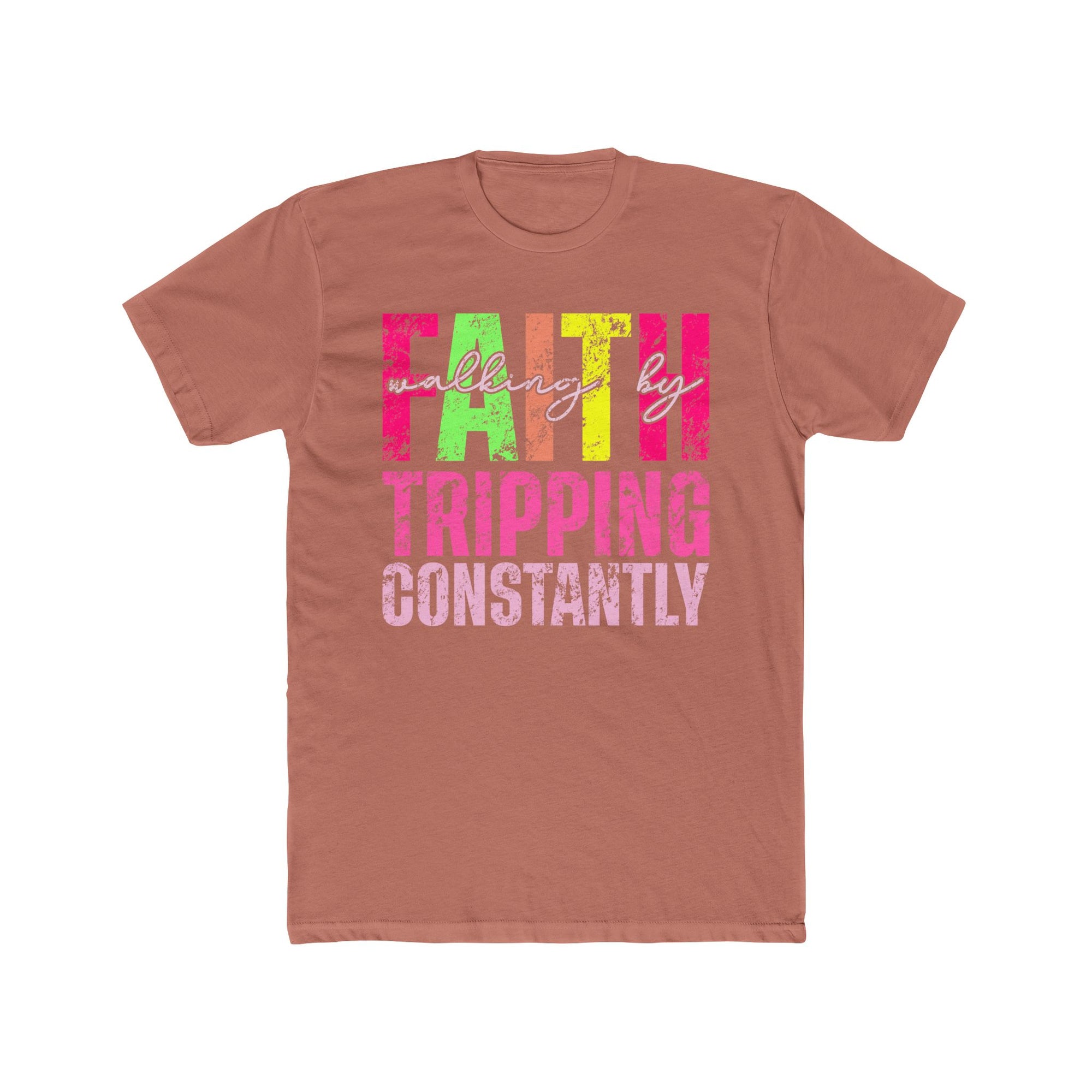 Christian Tee - Funny Bright Colorful Walking by Faith Unisex Cotton Crew Tee