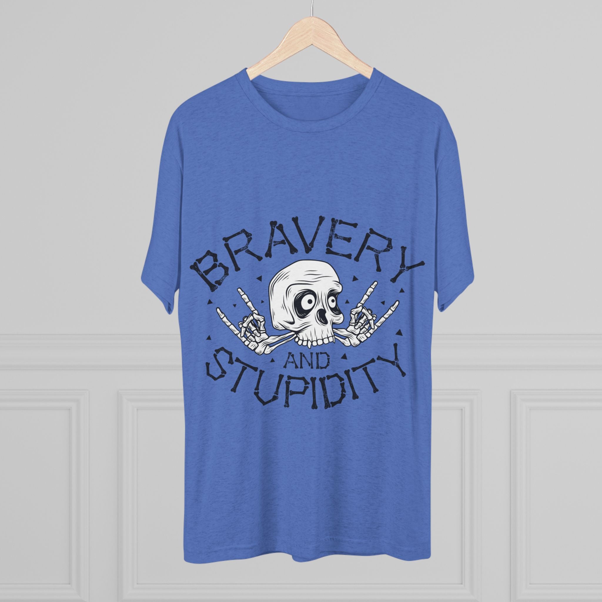 Skull Graphic Crew Tee - Bravery and Stupidity, Unisex T-Shirt, Casual Wear, Gift for Rebels, Halloween Apparel