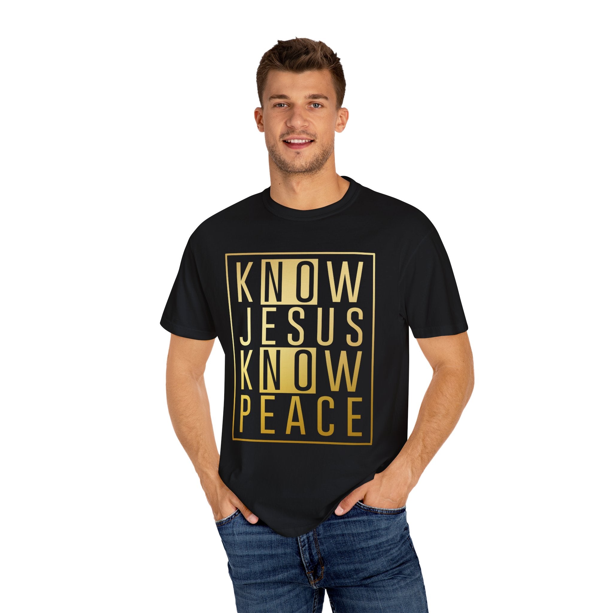 Know Jesus, Know Peace Unisex Garment-Dyed T-shirt | Inspirational Apparel for Faith, Church Events, Gifts, Casual Wear, Summer Outfits