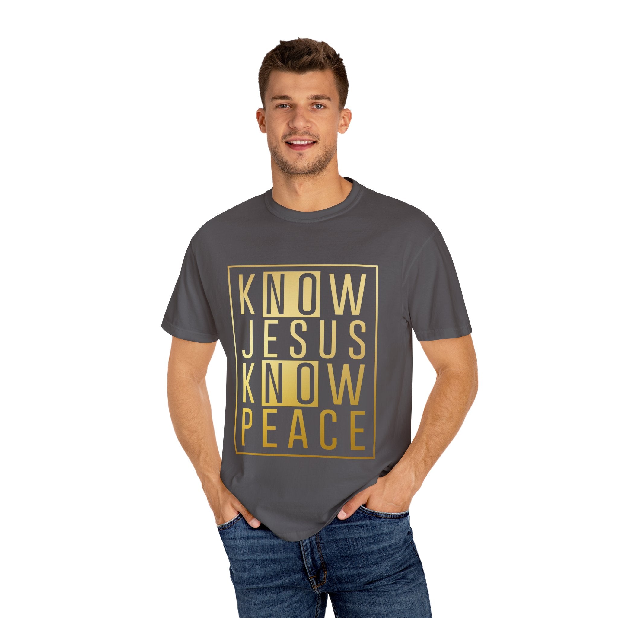 Know Jesus, Know Peace Unisex Garment-Dyed T-shirt | Inspirational Apparel for Faith, Church Events, Gifts, Casual Wear, Summer Outfits
