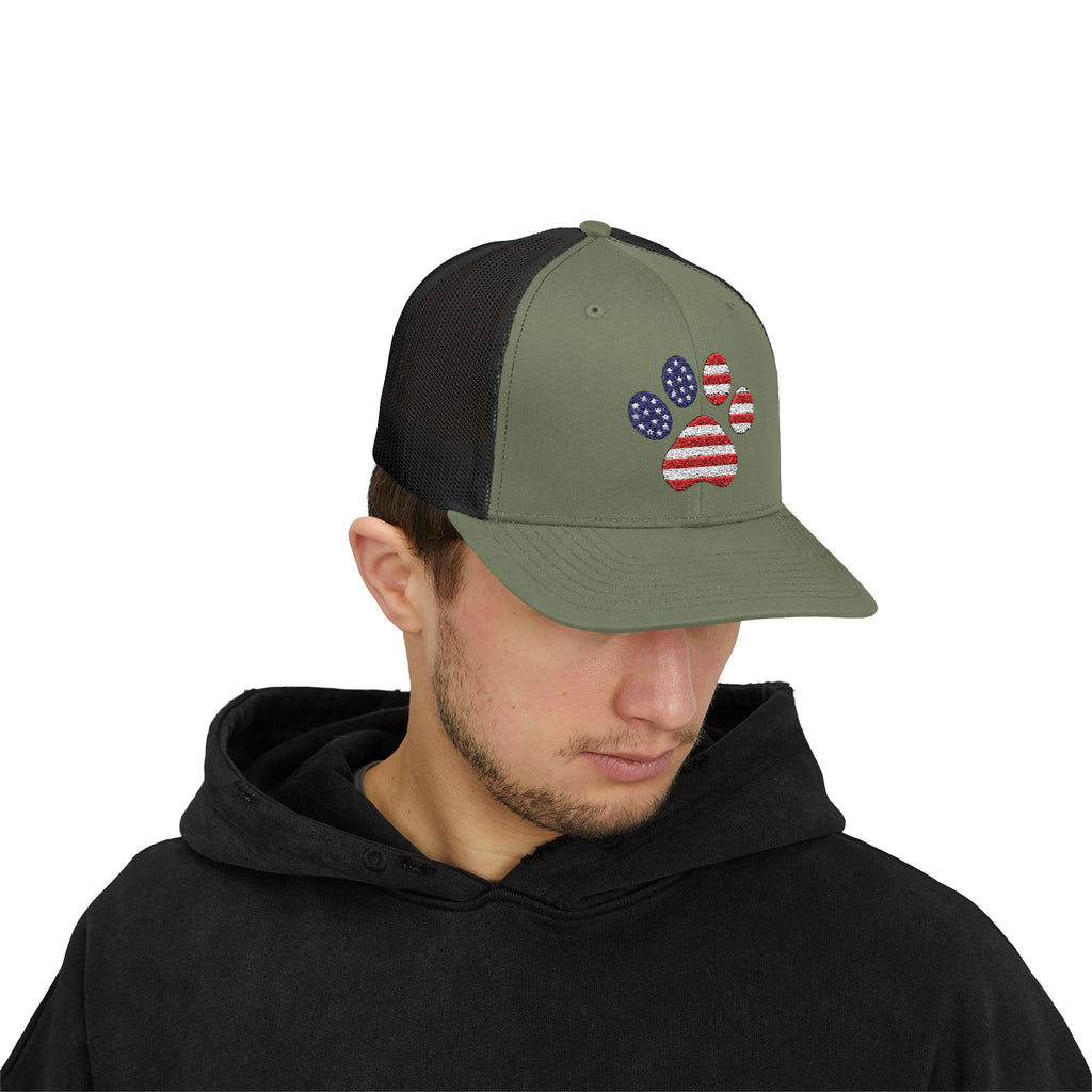 Trucker Cap American Flag Paw Print
