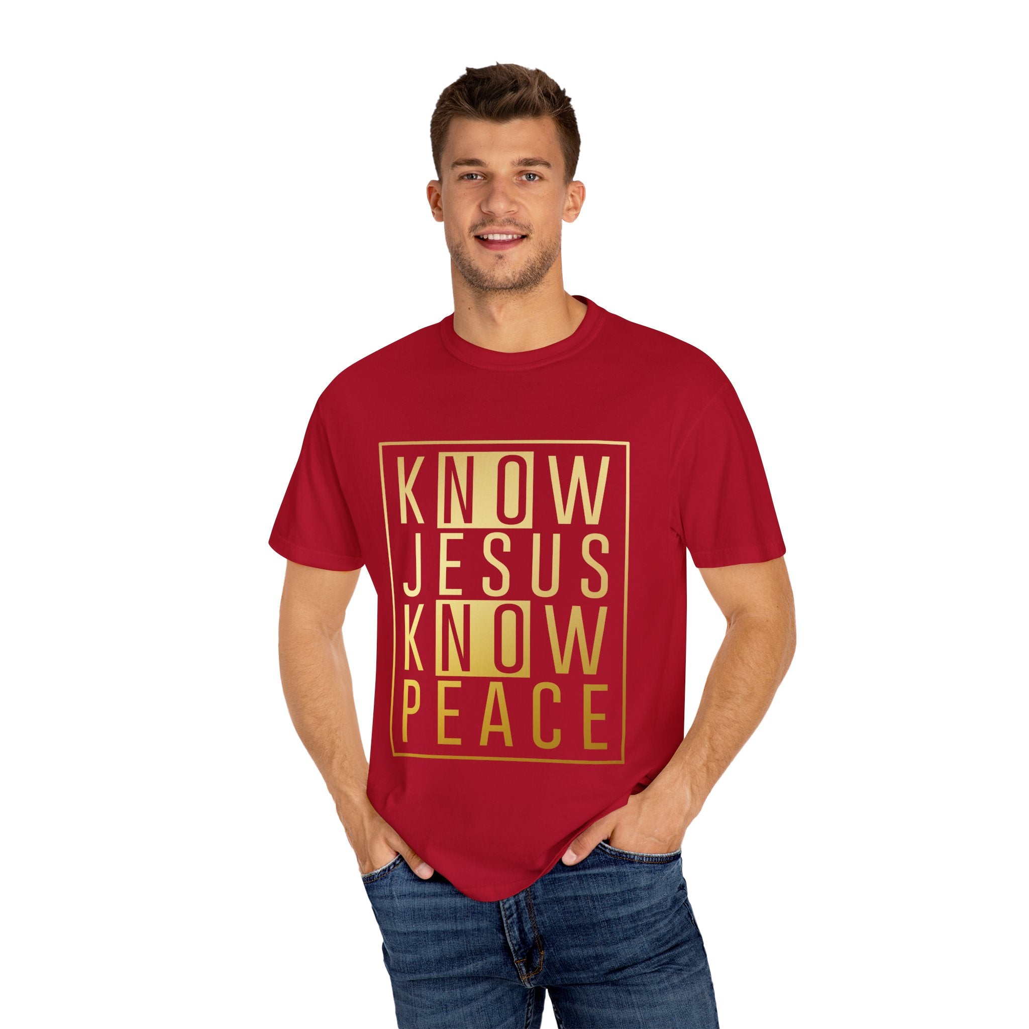 Know Jesus, Know Peace Unisex Garment-Dyed T-shirt | Inspirational Apparel for Faith, Church Events, Gifts, Casual Wear, Summer Outfits