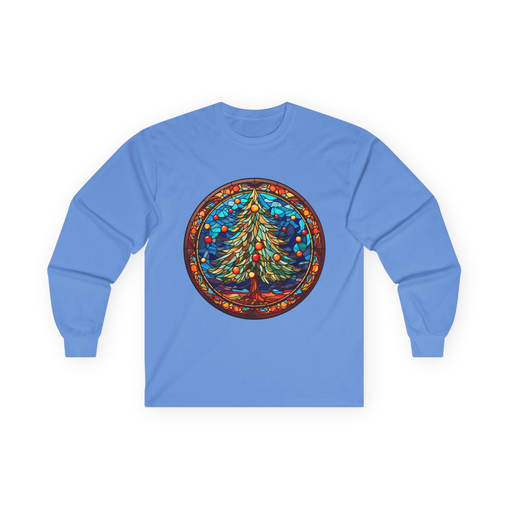 Long Sleeve Tee Stained Glass Christmas Tree Design