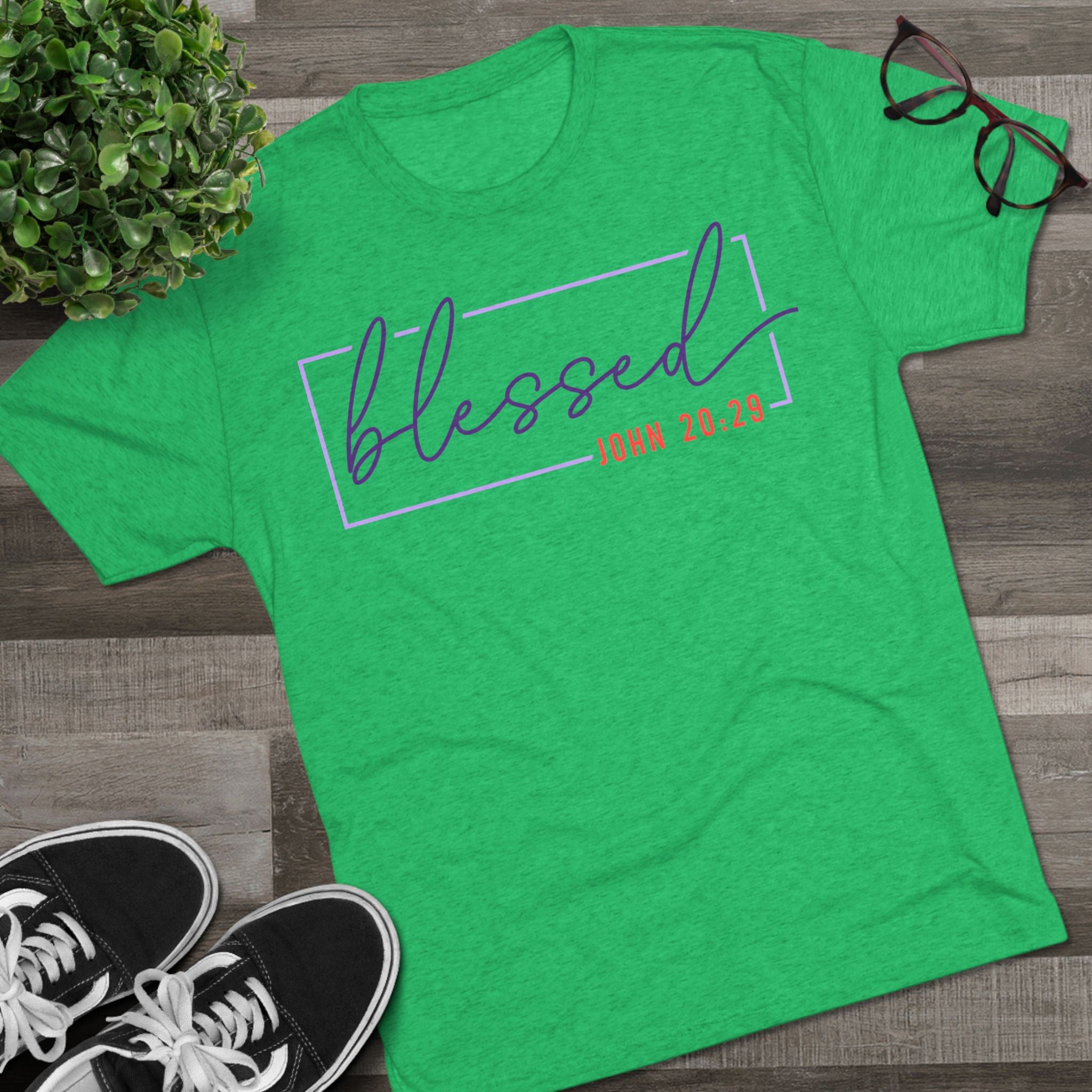 Blessed Unisex Tri-Blend Crew Tee | Inspirational Gift for Friends, Spiritual Wear, Faith-Based Apparel, Green Shirt, Casual Top