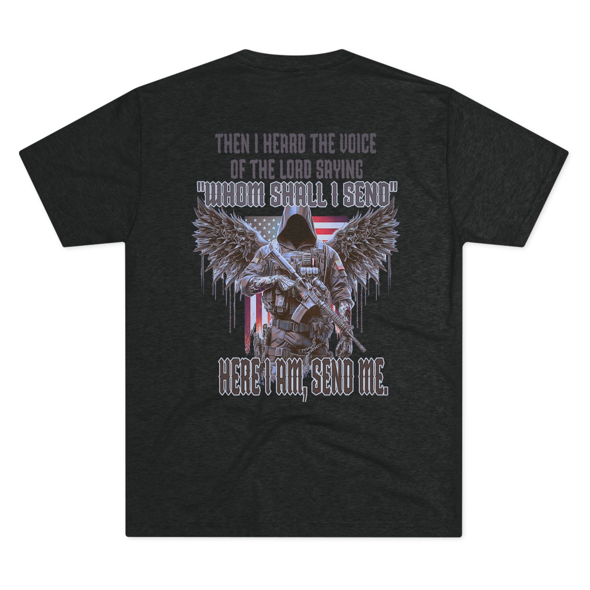 Isaiah 6:8 Inspirational Crew Tee, Christian Faith Shirt, Unisex Tri-Blend T-Shirt, Military Themed Tee, Spiritual Gifts for Men and Women