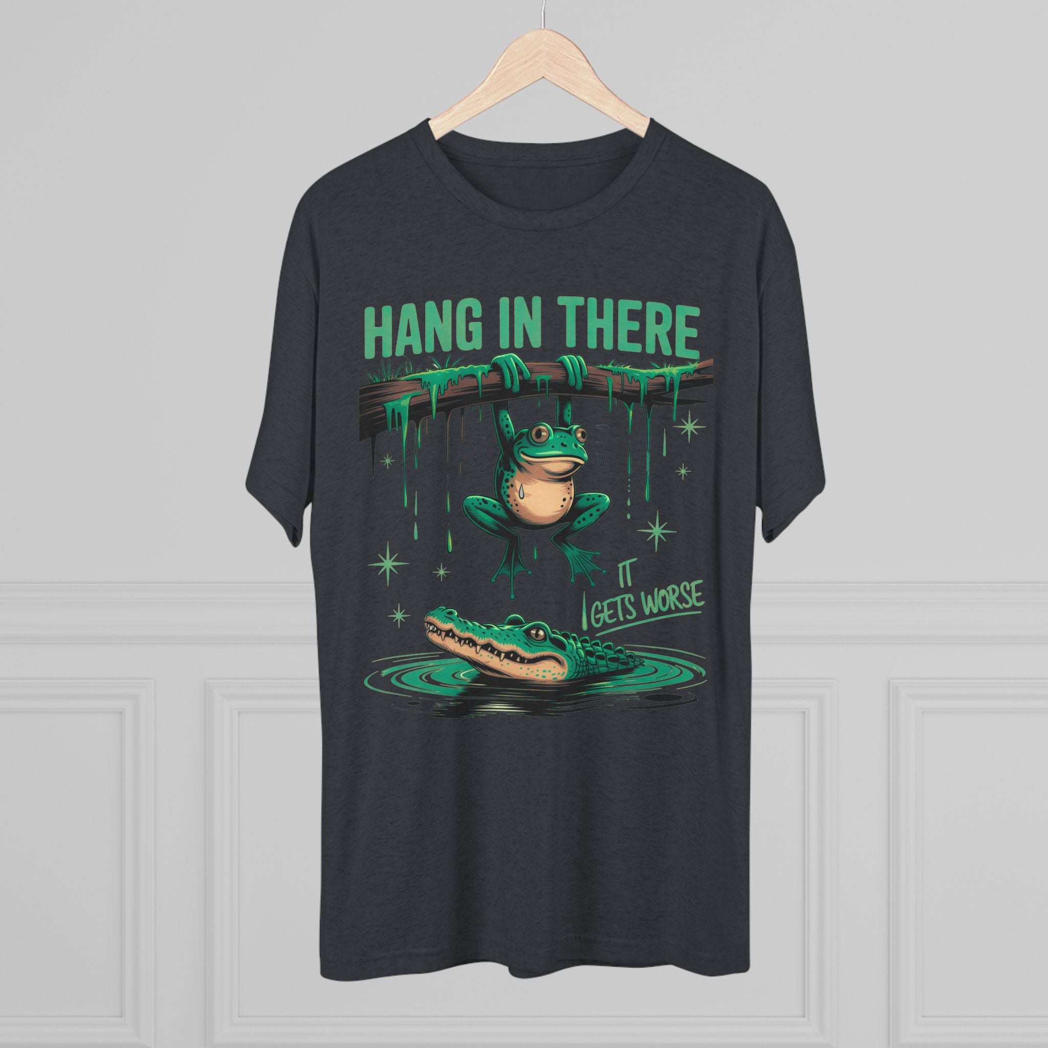 Hang In There Frog Unisex Tri-Blend Crew Tee, Funny Tee, Gift for Frog Lovers, Relaxed Fit T-Shirt