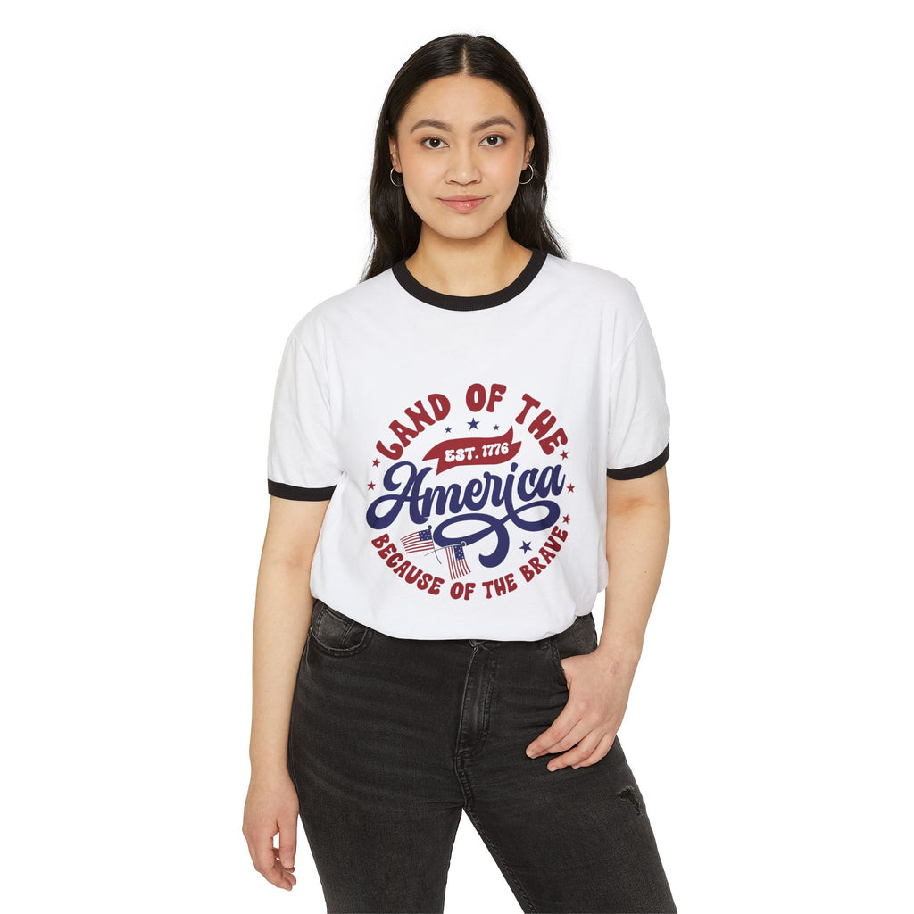 Ringer T-Shirt Land of the Free Because of the Brave