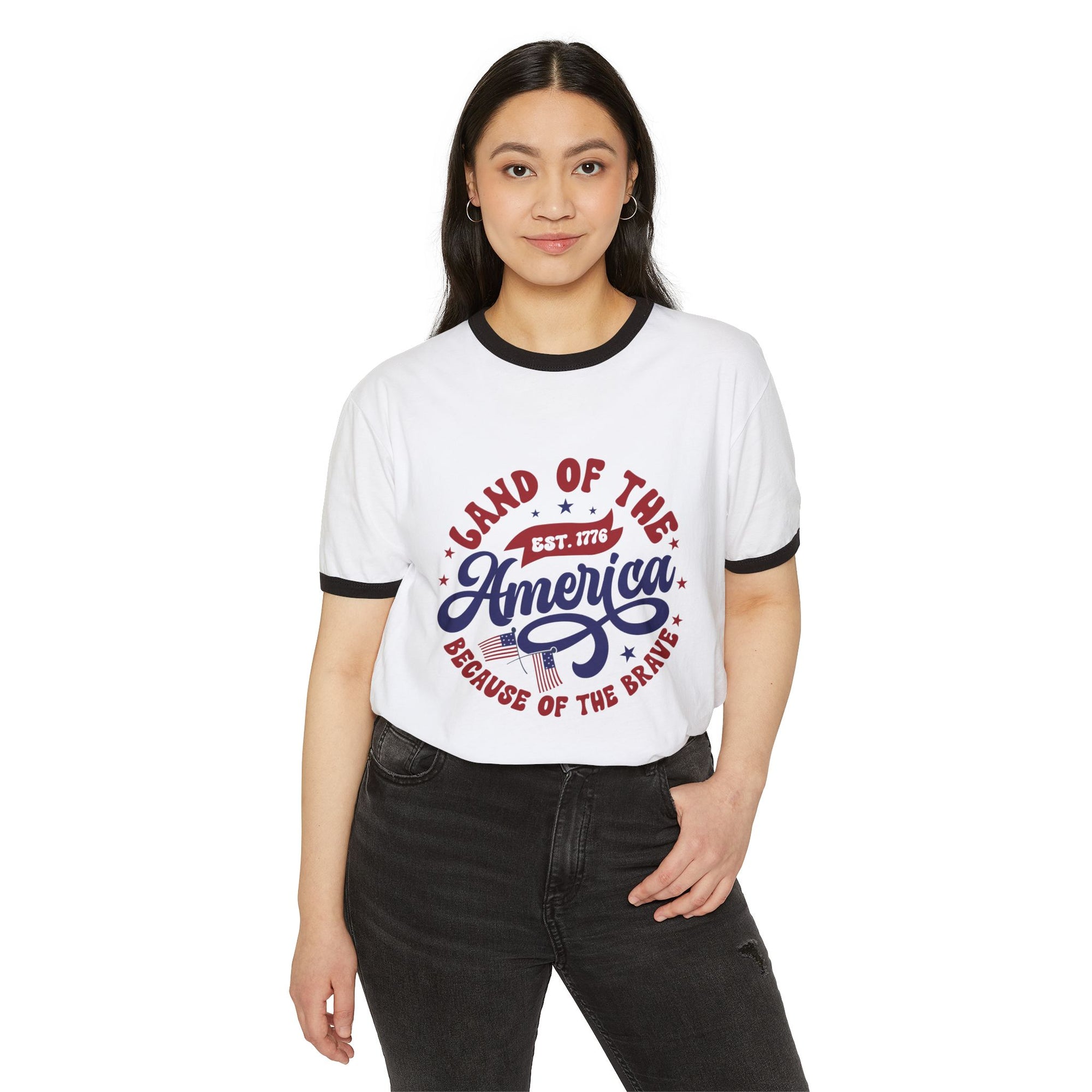 Ringer T-Shirt Land of the Free Because of the Brave