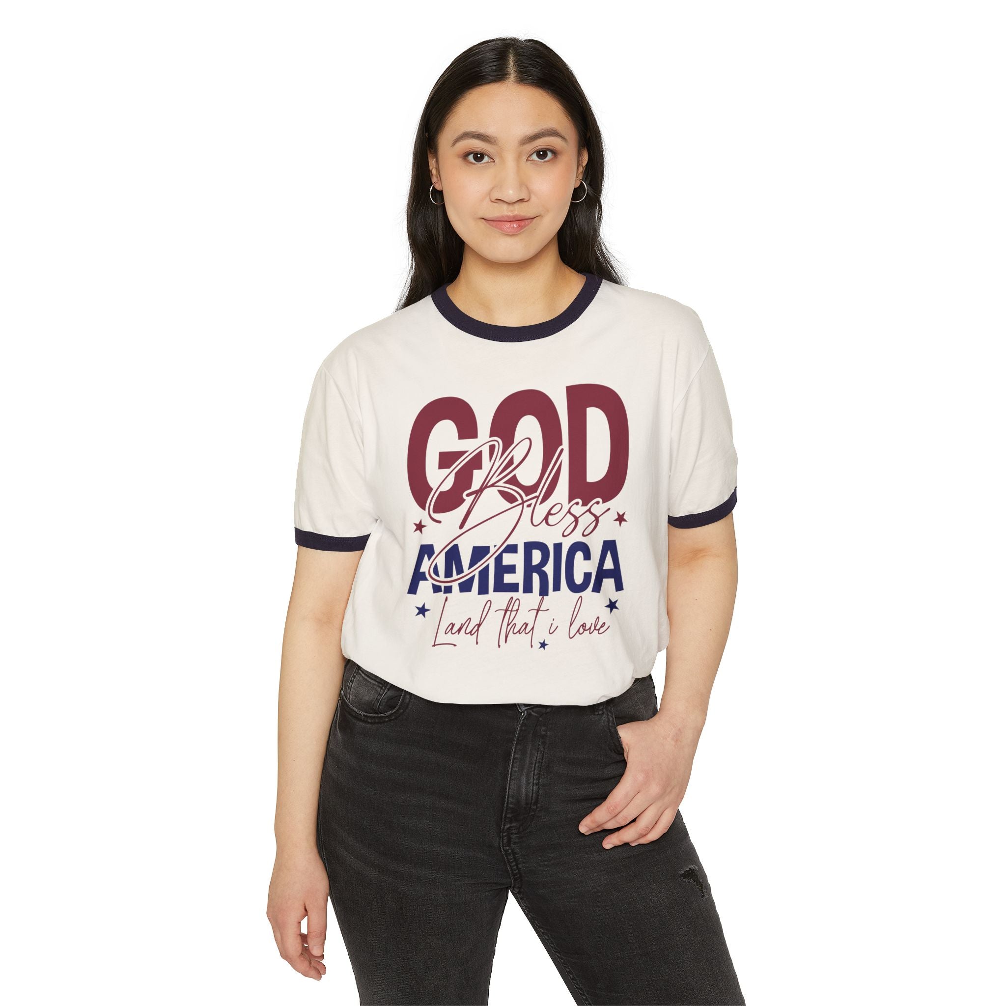 Ringer T-Shirt God Bless America Patriotic Tee