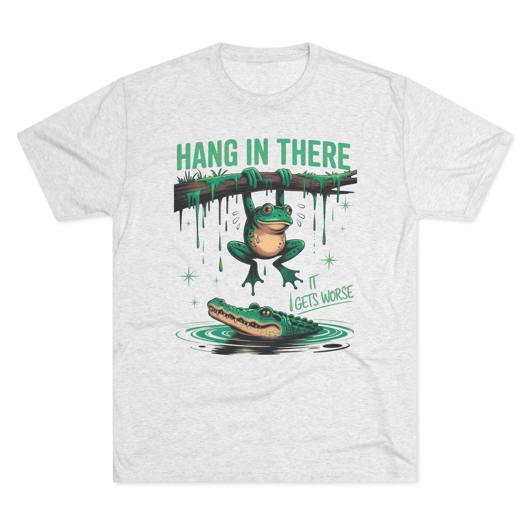 Hang In There Frog Unisex Tri-Blend Crew Tee, Funny Tee, Gift for Frog Lovers, Relaxed Fit T-Shirt
