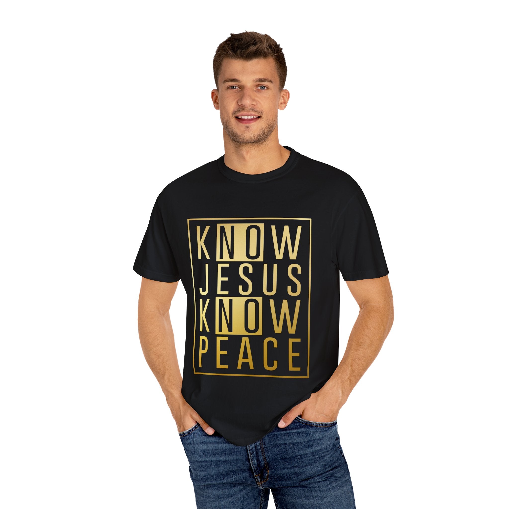 Know Jesus, Know Peace Unisex Garment-Dyed T-shirt | Inspirational Apparel for Faith, Church Events, Gifts, Casual Wear, Summer Outfits