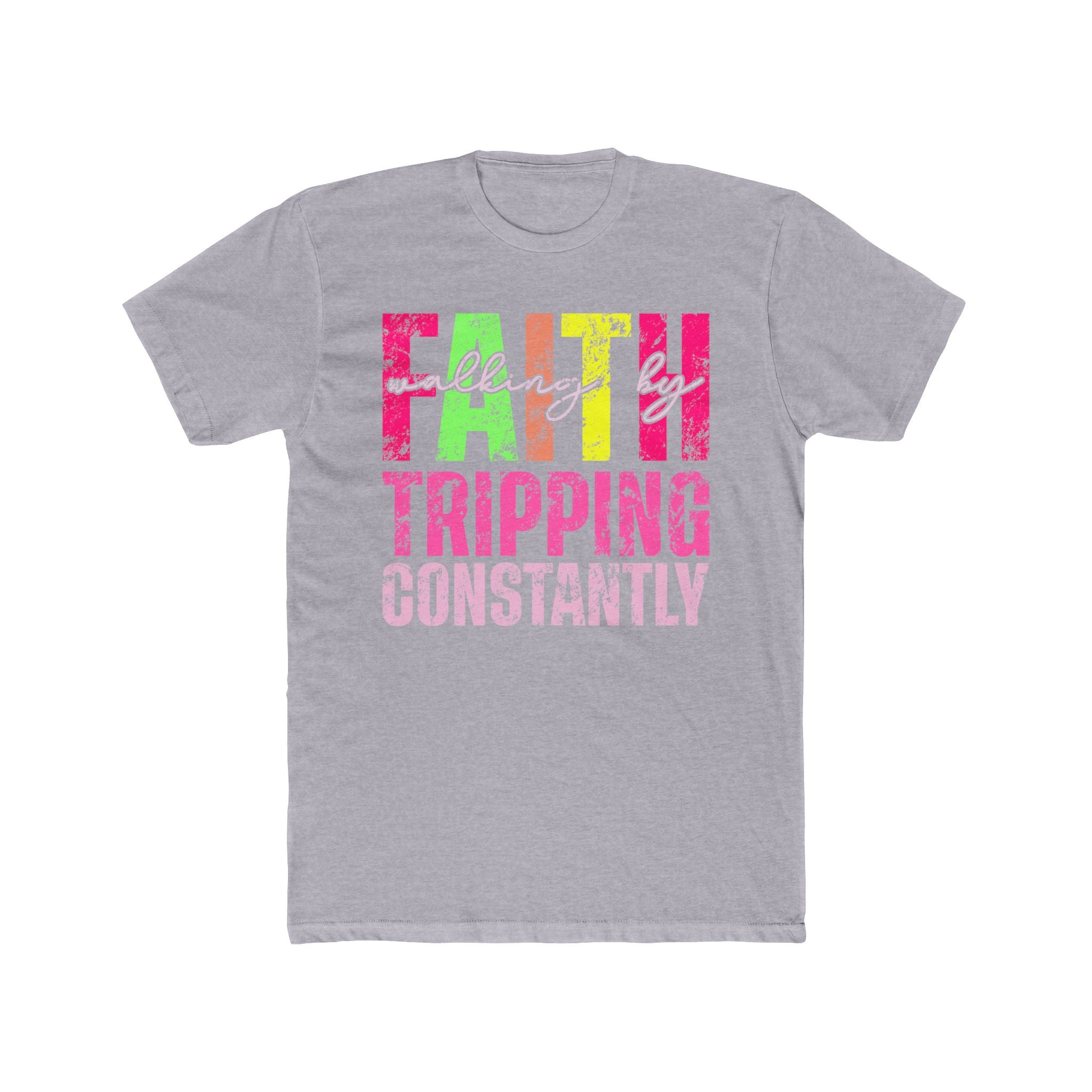 Christian Tee - Funny Bright Colorful Walking by Faith Unisex Cotton Crew Tee